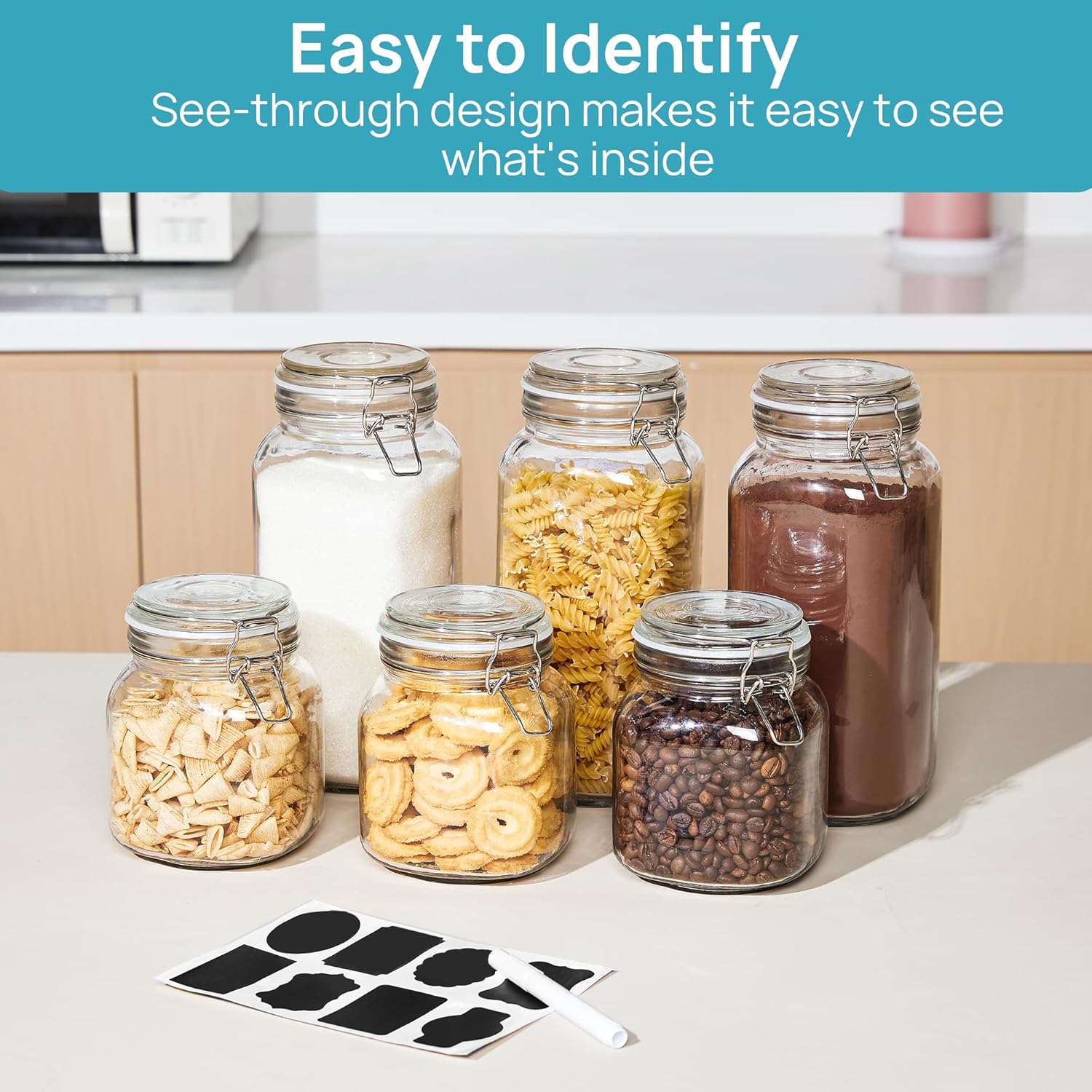 Vtopmart 78oz Glass Food Storage Jars with Airtight Clamp Lids, 3 Pack
