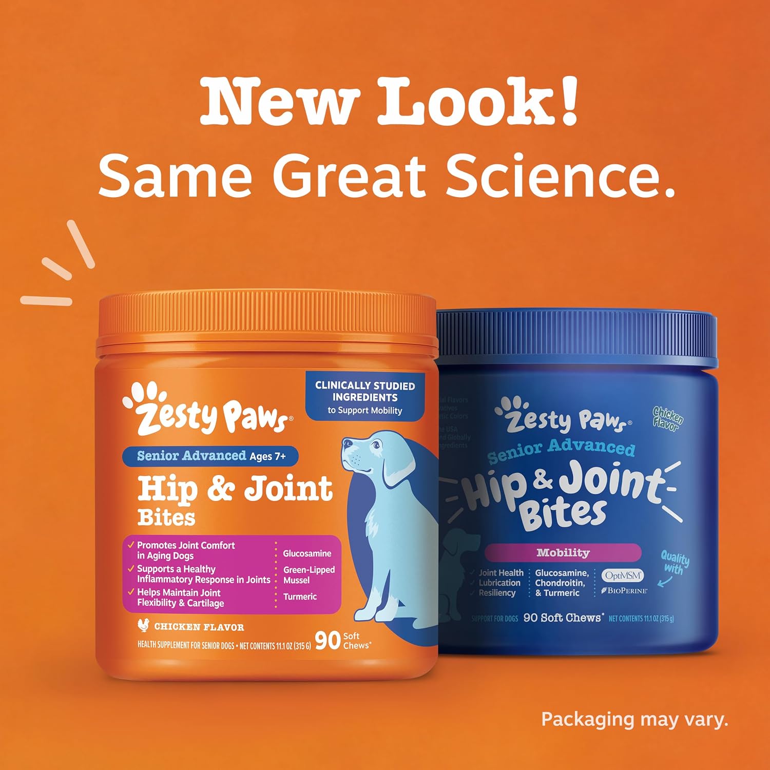Zesty Paws Hip and Joint Supplement for Dogs - Glucosamine with Chondroitin, MSM, Vitamins C and E Dog Joint Relief - Mobility Bites Duck – 90 Count