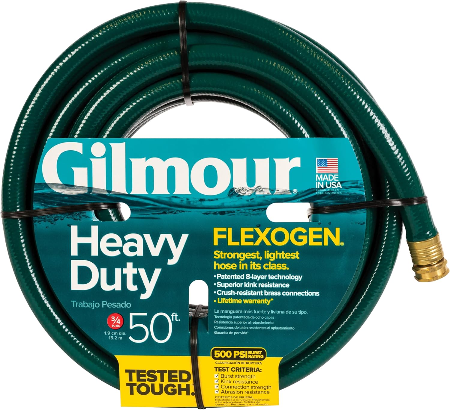 Gilmour Heavy Duty Flexogen 3/4 x 50 Foot Hose, colors may vary ., Grey | Heavy Duty Build, 500 PSI, Kink-Resistant Layers, Brass Fittings