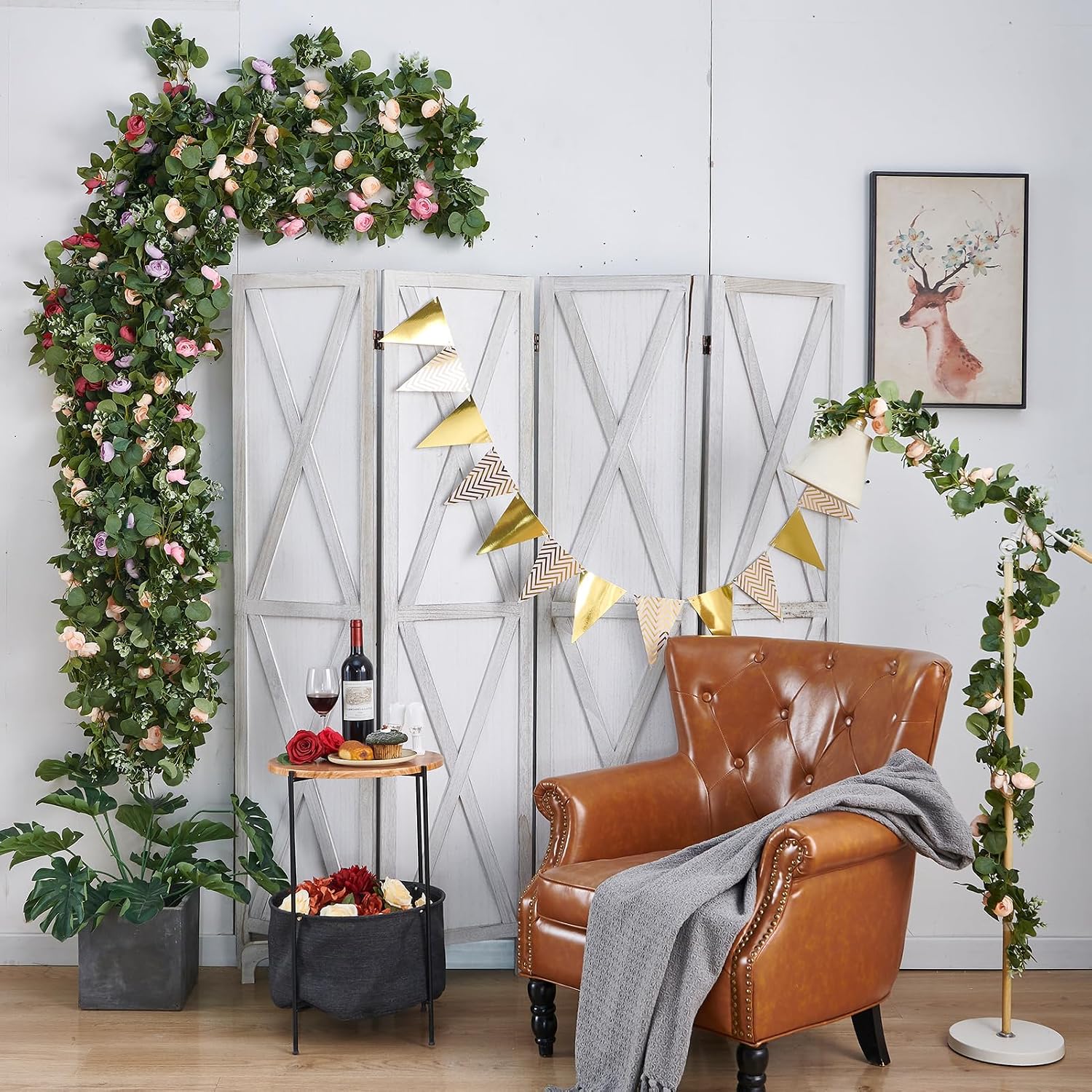 8Pcs x 8.2FT Artificial Flower Garland Floral Rose Vine Decor, Pink Flower