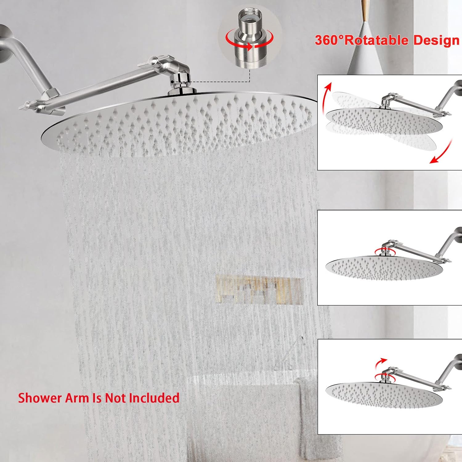 NearMoon Rain Shower Head, Ultra-Thin Design-Pressure Boosting, Awesome Some Experience, High Flow Stainless Steel Rainfall Head (10 Inch
