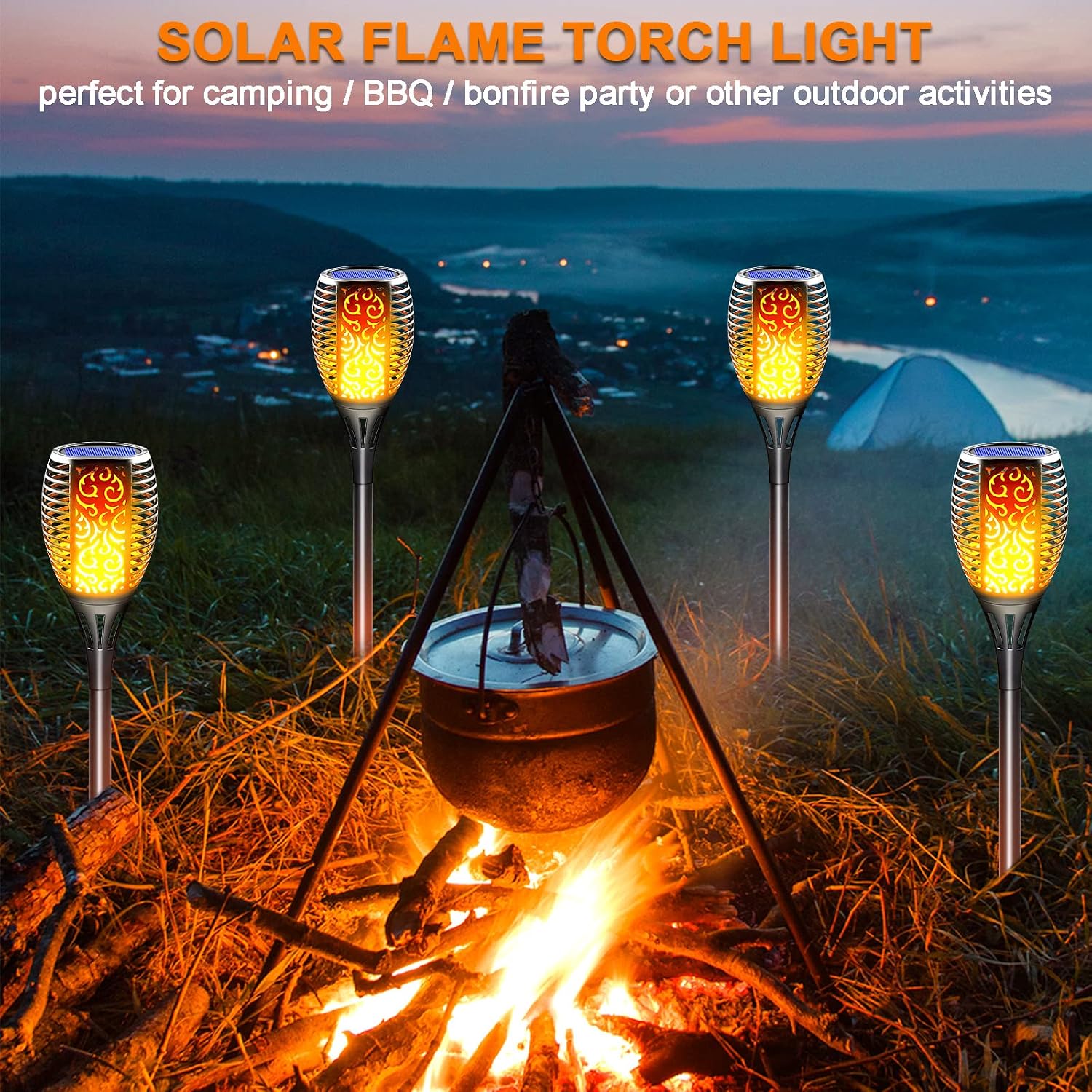 Solar Torch Lights Outdoor Flickering Flame, 8 Pack