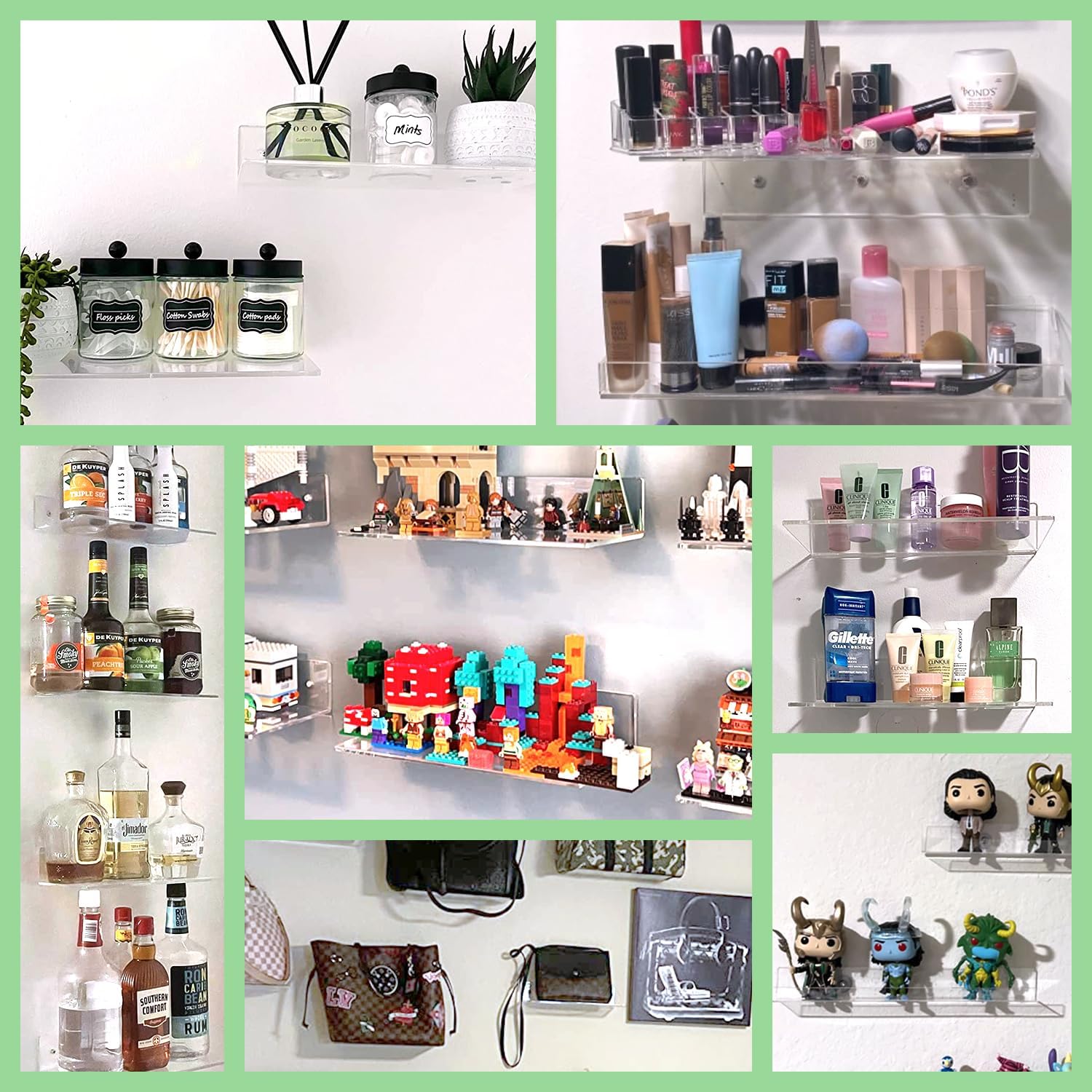 FEMELI 2 PCS 12" Acrylic Floating Shelves, Clear Shelf for Wall Display