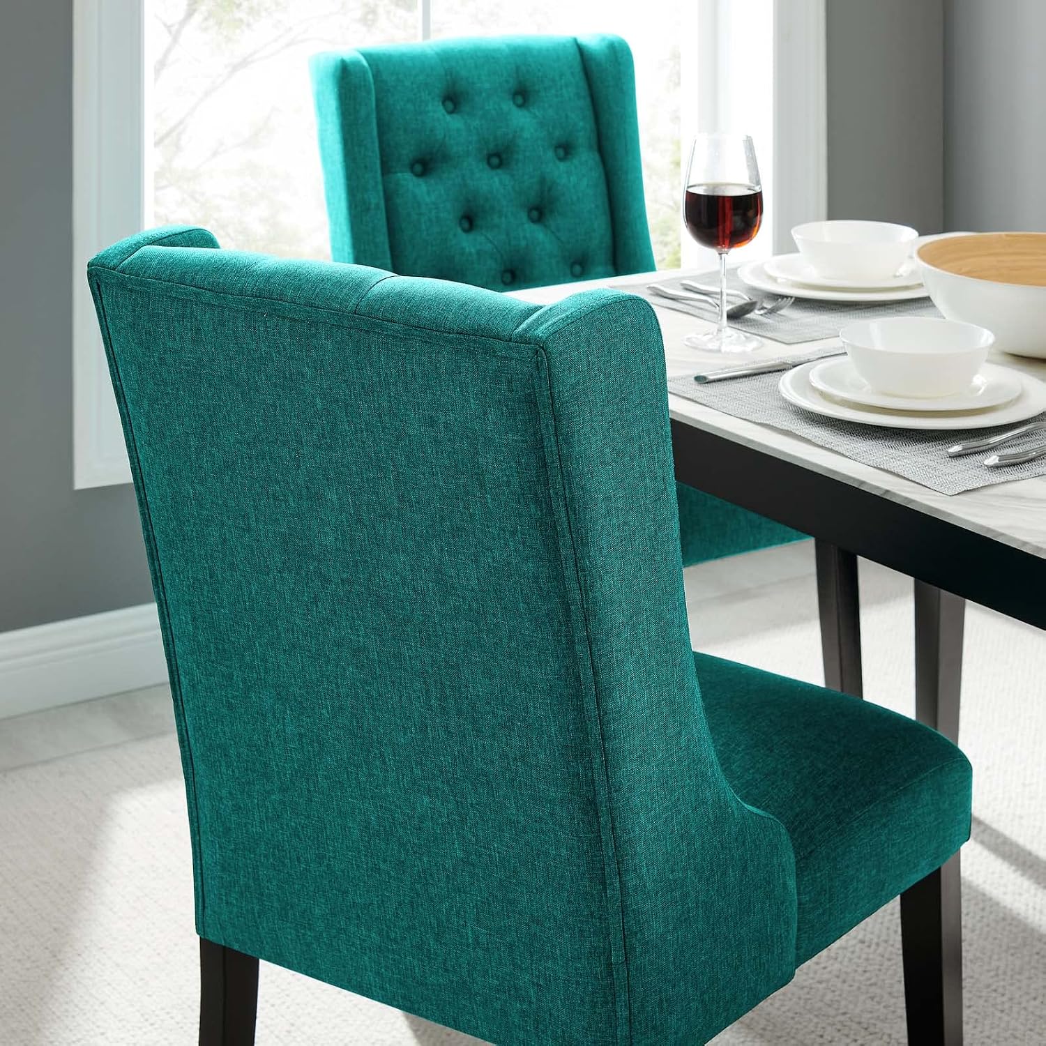 Modway Baronet Modern Tufted Upholstered Fabric Parsons Kitchen and Dining Room Chair in Beige