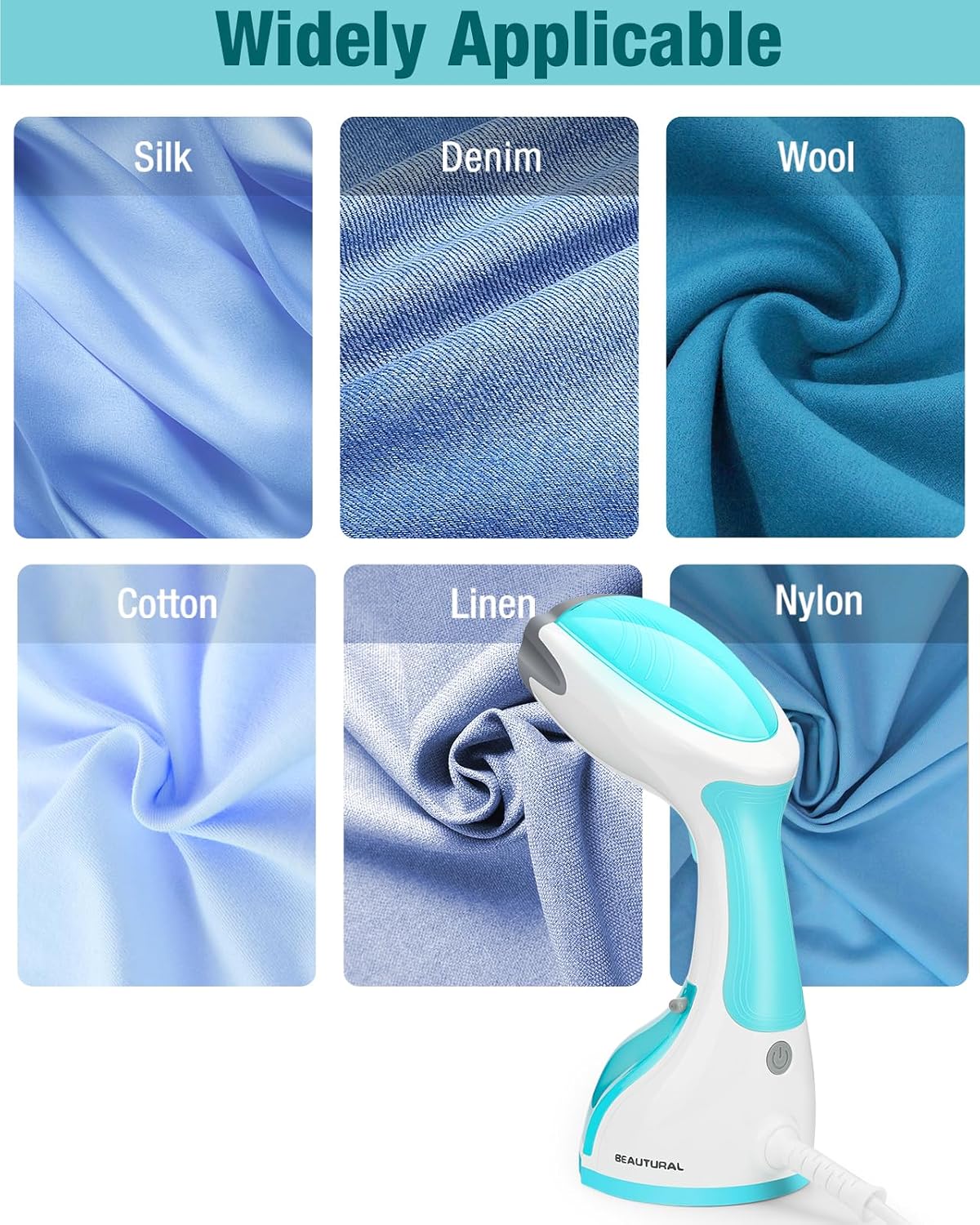 BEAUTURAL Steamer for Clothes, Handheld Garment Fabric Wrinkle Remover | 30-Second Fast Heat-up, Ceramic Heating Plate, Auto Shutoff