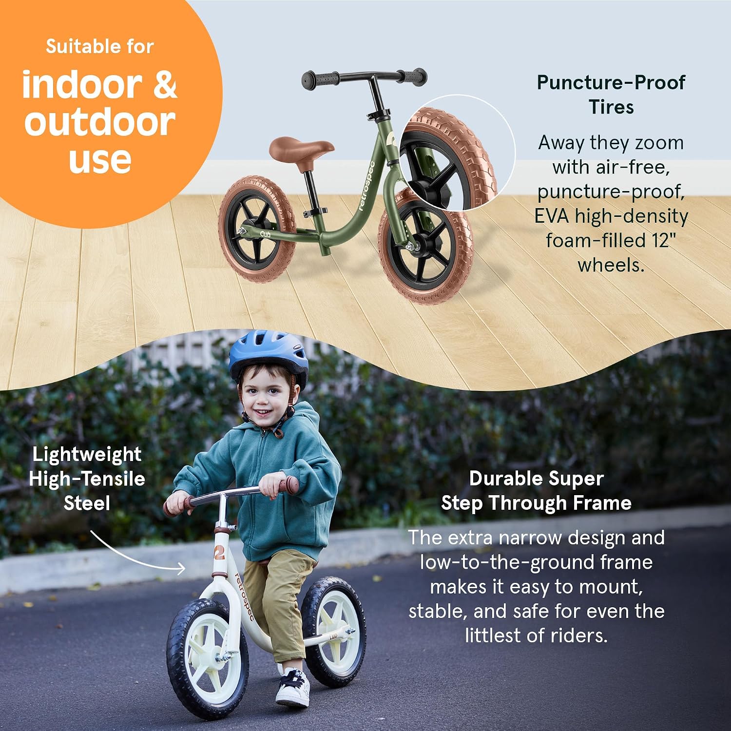 Retrospec Cub Toddler Balance Bike for Ages 18 Months - 3 Years - 12in No-Pedal Beginner Bicycle with Adjustable Seat