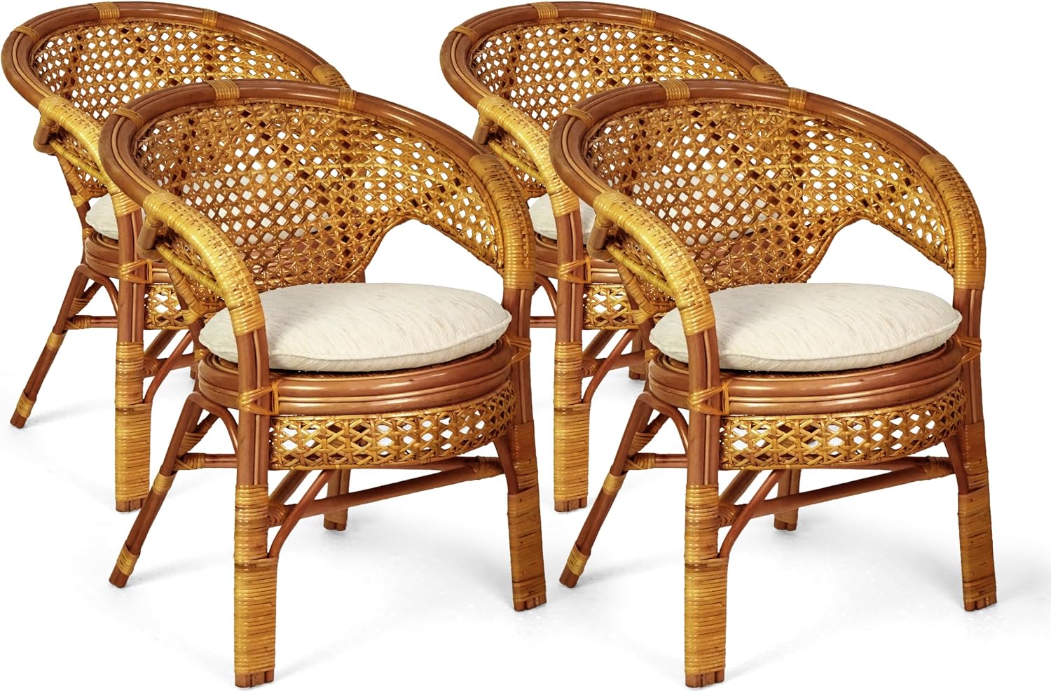 Pelangi Handmade Rattan Dining Wicker Chair Colonial Color w/Cream Cushion