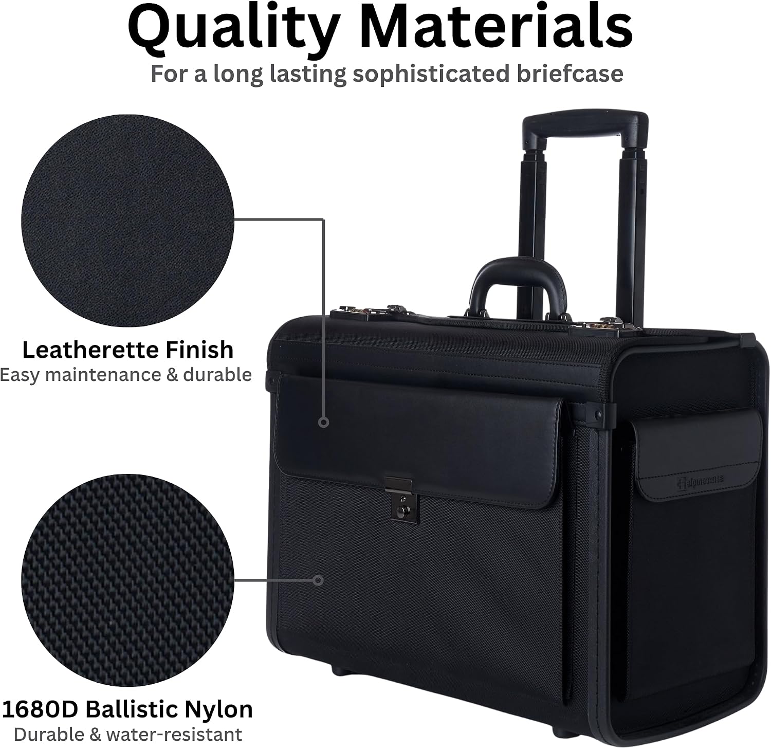 Alpine Swiss Rolling 17" Laptop Briefcase on Wheels Attache Lawyers Case Legal Size