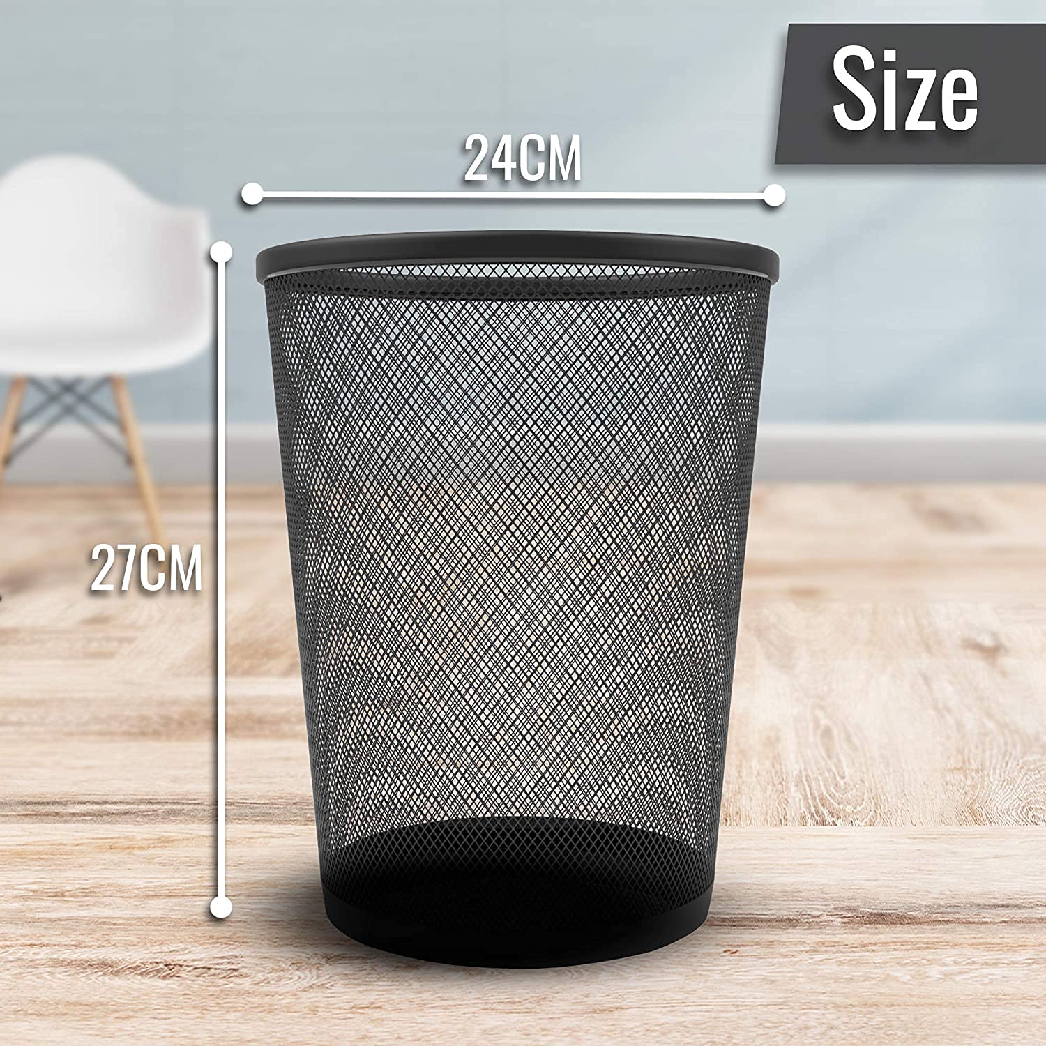 Zuvo Waste Basket | Metal Wire Mesh Bin | Pack of 2 | Lightweight & Stylish | Ideal Trash Can for Home & Office Waste | 4 Gallon (Black)