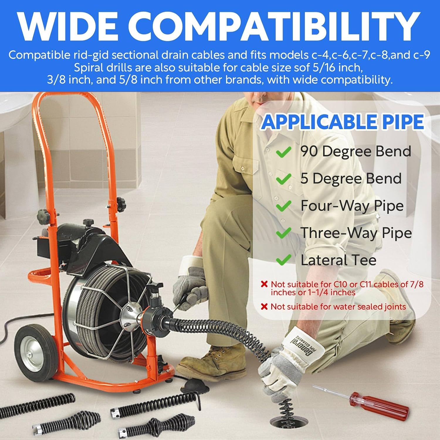 10-Piece Drain Snake Drill Attachment Kit，Drain Auger Cutter Kit, Compatible with K-400, C-4, C-6, C-7, C-8