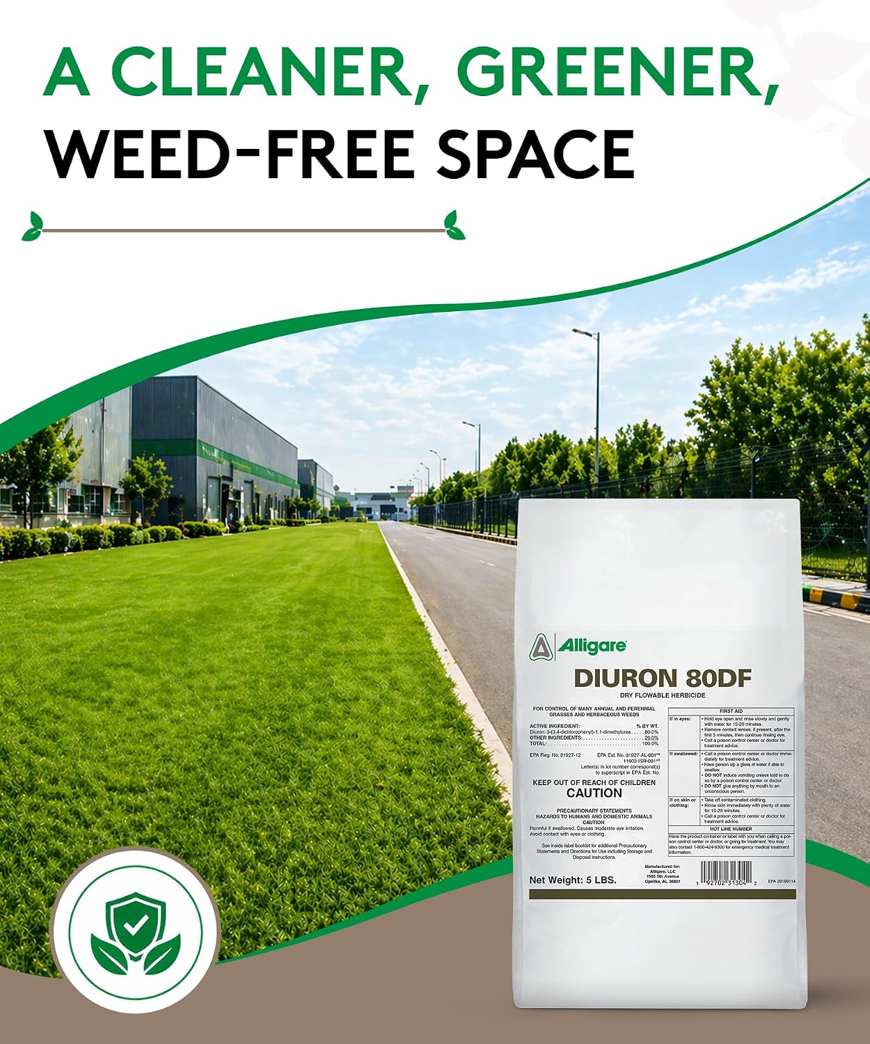 Alligare Diuron 80 DF Herbicide - Pre- & Post-Emergent Weed Killer for Industrial & Non-Crop Areas - Controls Crabgrass, Ryegrass & Broadleaf Weeds - Dry Granules for Ground Application - 5 lb