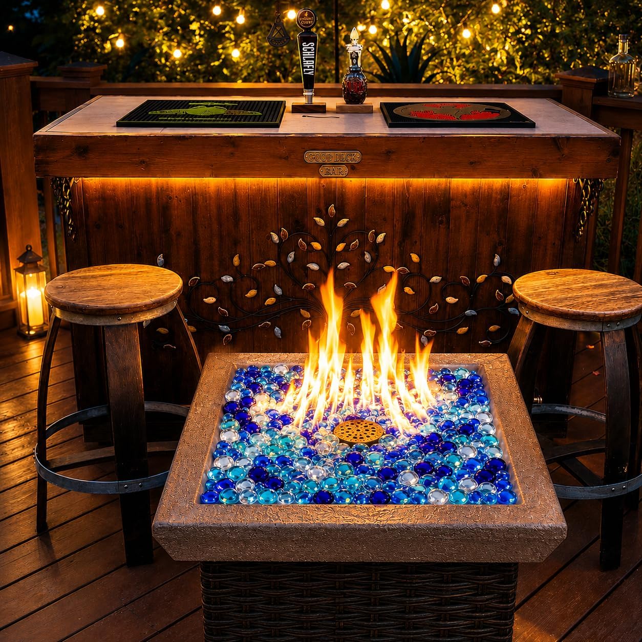 Hisencn Fire Glass Beads for Fire Pit 1/2 Inch, Blended Blue Fire Glass Rocks for Propane Gas Fireplace or Natural