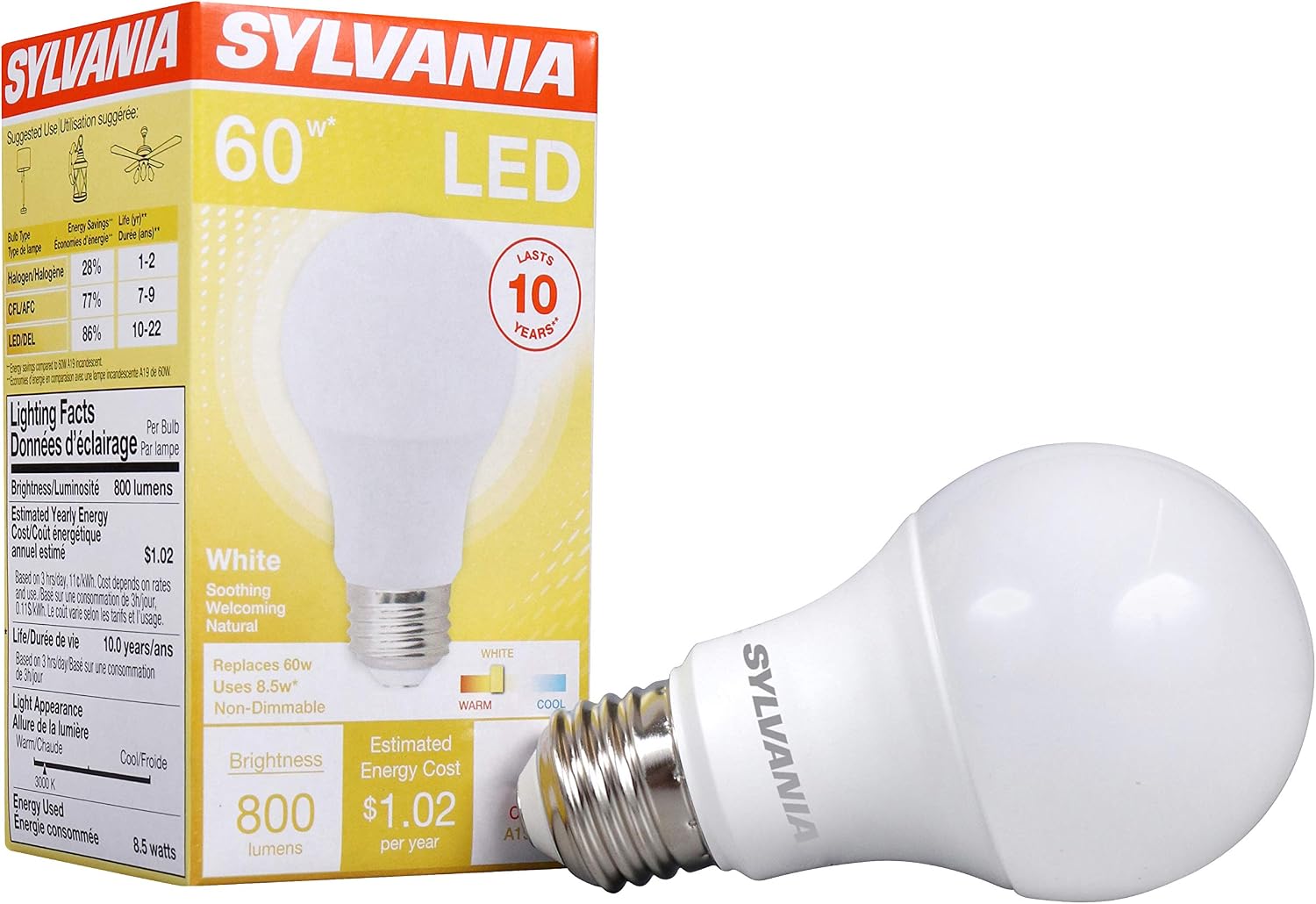 Sylvania LED A19 Light Bulb, 100W = 14W, Non-Dimmable, Frosted Finish, 1500 Lumens, 2700K, Soft White - 4 Pack (78101)