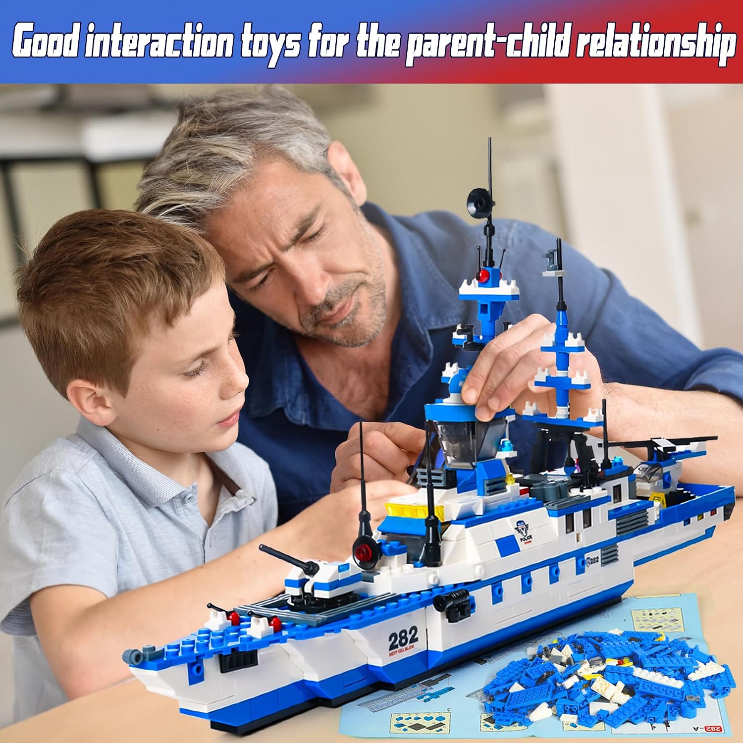 EP EXERCISE N PLAY City Police Set Battleship Building Toy, 1169 Pieces 6 in 1 Boat War Ship Block Set, Fun Toy Gift for Kids Boys & Girls Ages 6+