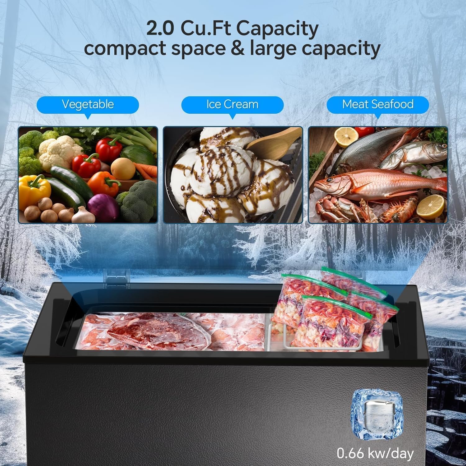 Kismile 7.0 Cubic Feet Chest Freezer, Deep Freezer for Home, Black