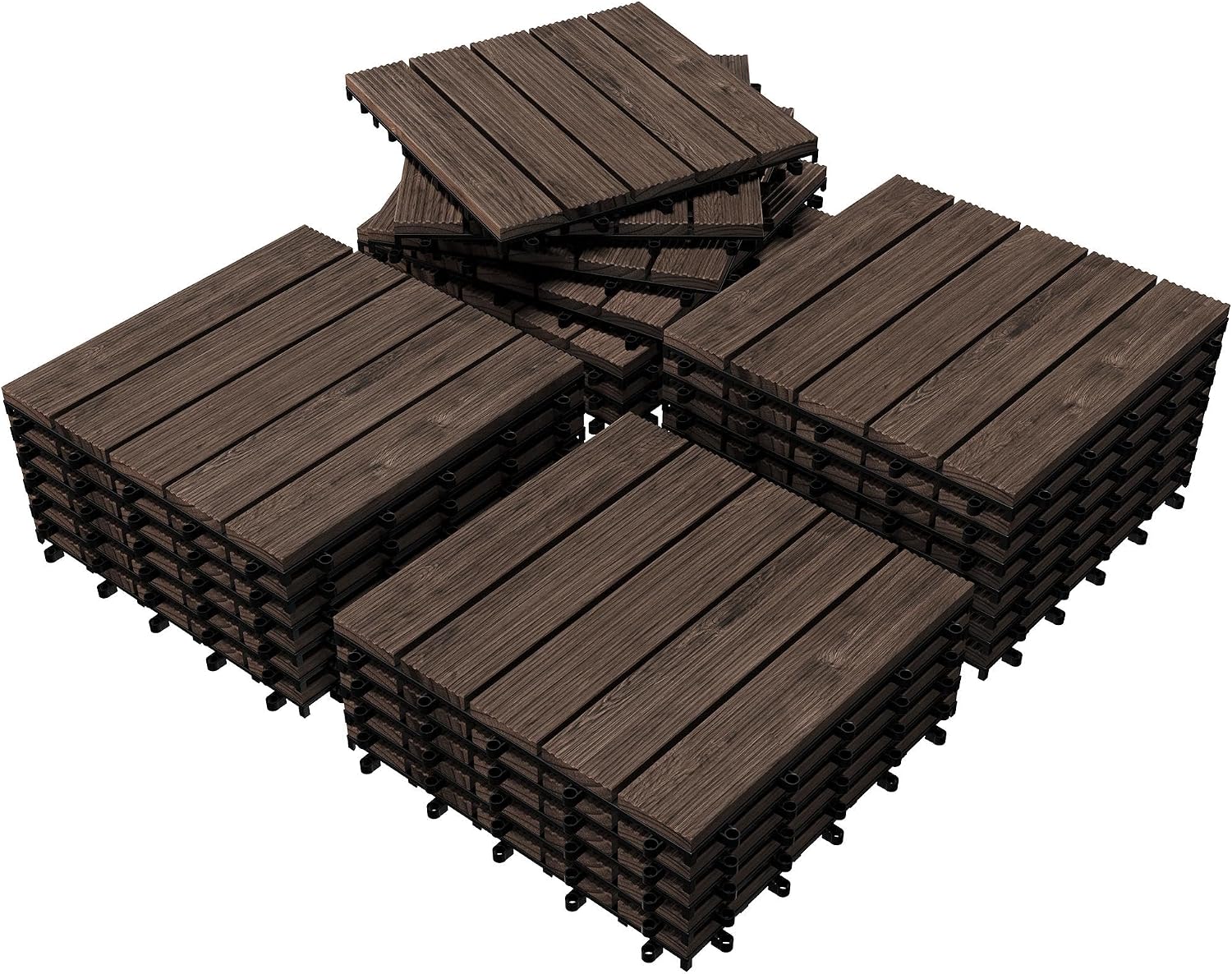 Topeakmart 27PCS Interlocking Deck Tiles 12x12 Patio Flooring, Brown