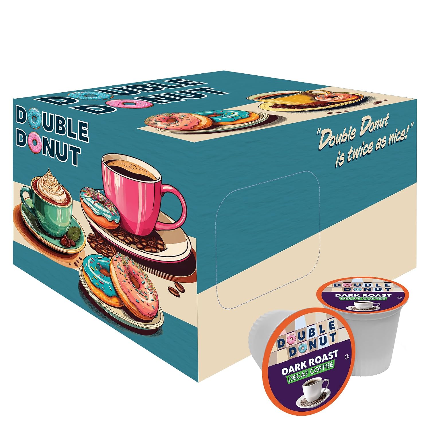 Double Donut Coffee Double Donut Medium Roast Decaf Coffee Pods, Classic, for Keurig K-Cup Machines, 24 Single-Serve Capsules per Box
