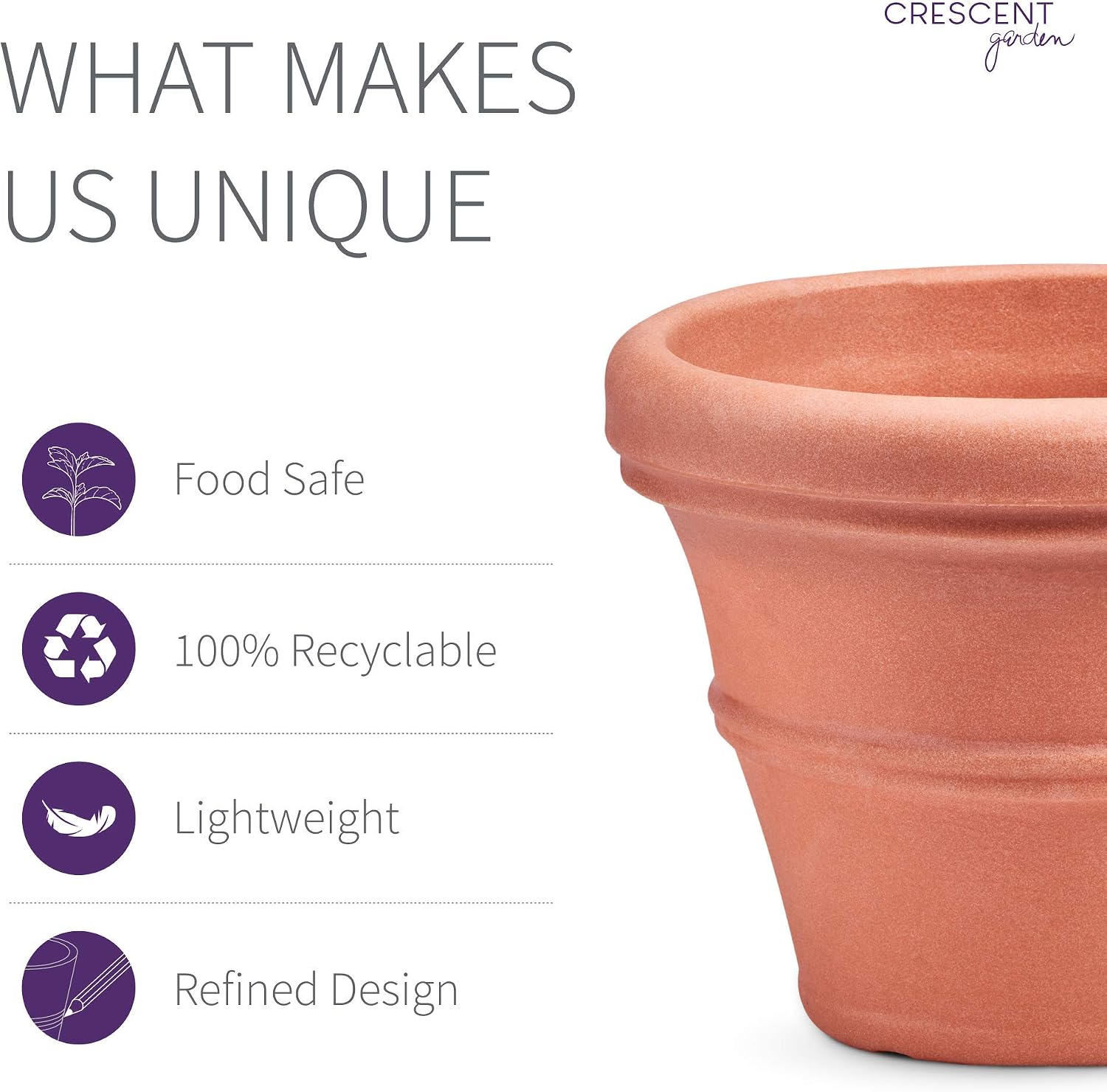 Crescent Garden Brunello Classic Gray Rolled Rim Planter Pot, Lightweight Indoor/Outdoor Weather-Safe Round Plant Pot, 27''W (Weathered Concrete)