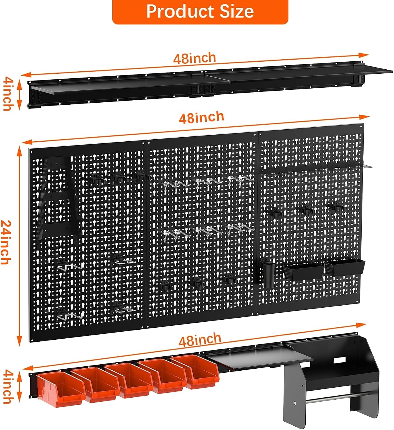 TORACK Pegboard Wall Organizer Kit 48x24 in, Garage Metal Tool Pegboard