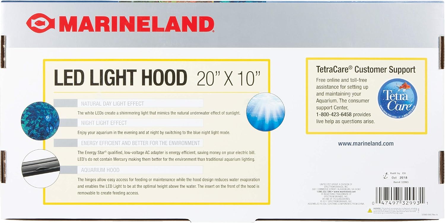 Marineland LED Light Hood For Aquariums, 24 Inches By 12 Inches, Natural Shimmering Light With Night Light Effect