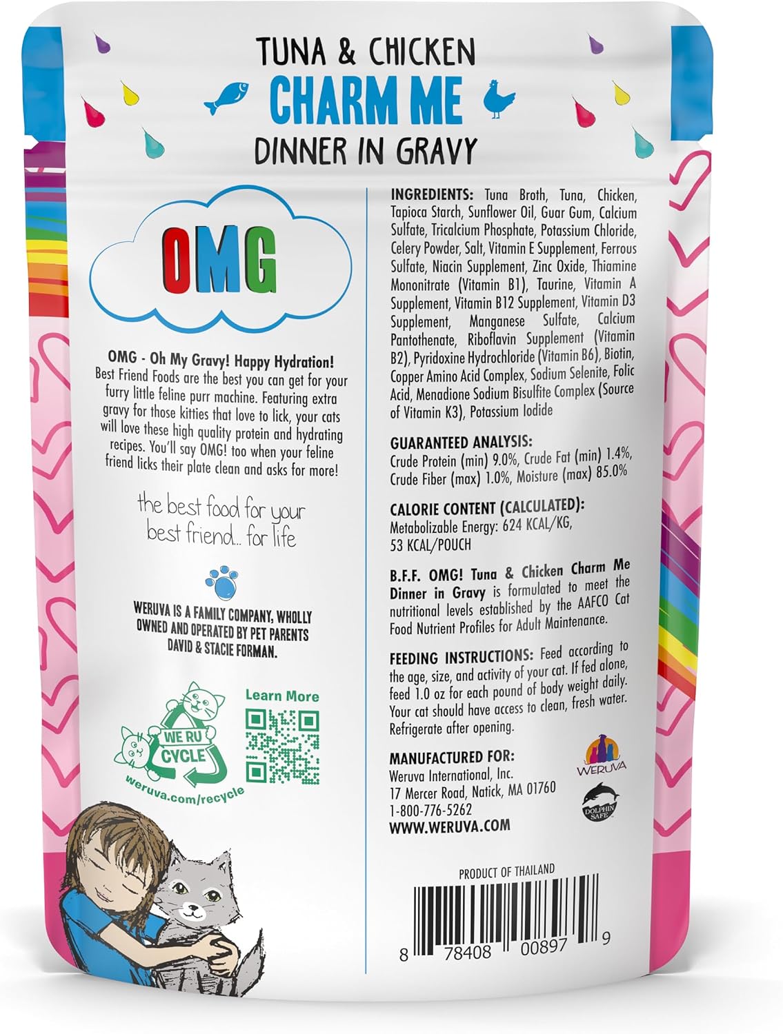 Weruva B.F.F. OMG - Best Feline Friend Oh My Gravy!, Tuna & Salmon Sweet Cheeks with Tuna & Salmon in Gravy Cat Food, 3oz Pouch (Pack of 12)
