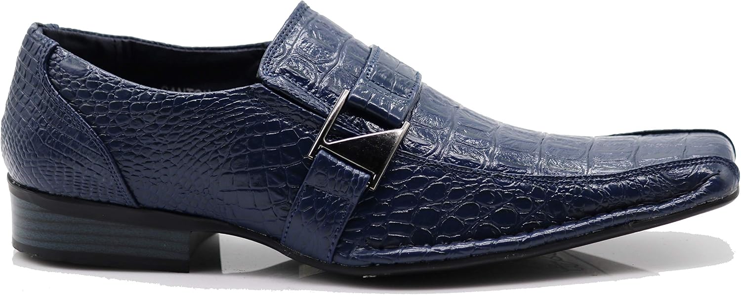 Enzo Romeo Santcro Men's Dress Crocodile Print Loafers Elastic Slip on with Buckle Fashion Shoes Runs Half Size Big