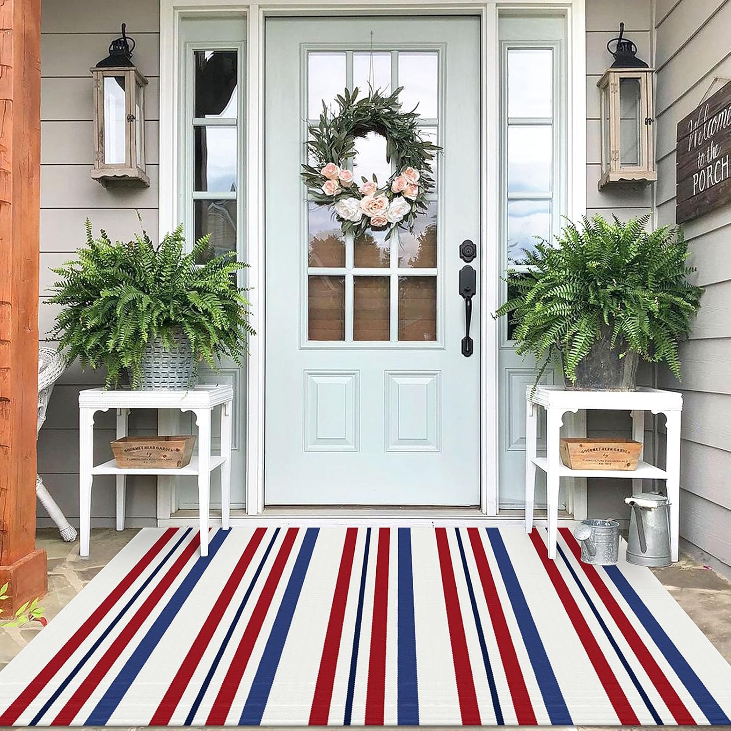 IOHOUZE 27.5x43 Buffalo Plaid Rug, Washable Front Door Mat, Black White