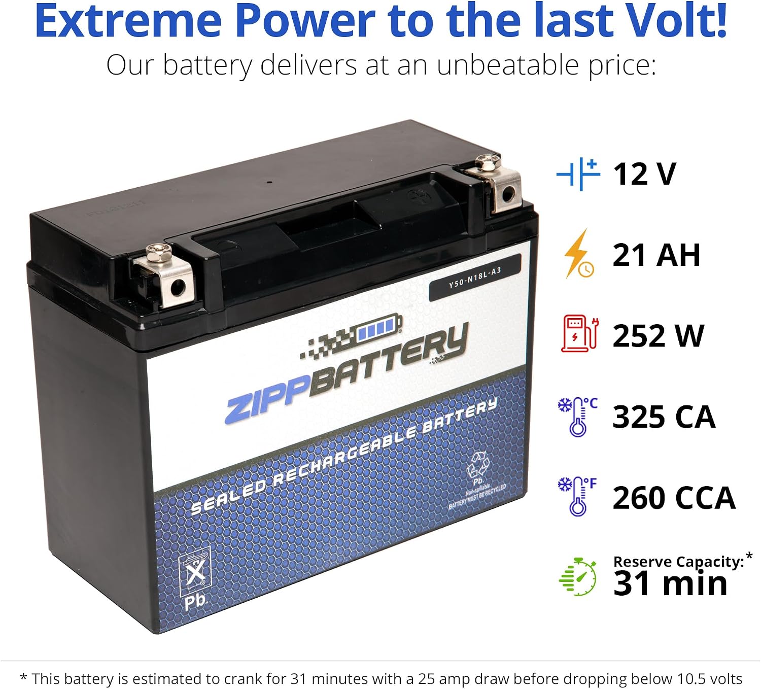 ZIPPBATTERY YTX30L-BS 12V 385 CCA AGM – Maintenance-Free 30Ah Battery for Harley, ATV, UTV, Jet Ski – T3 Nut & Bolt Terminal – Fits Harley Road King, Polaris Sportsman 850, Can-Am Outlander