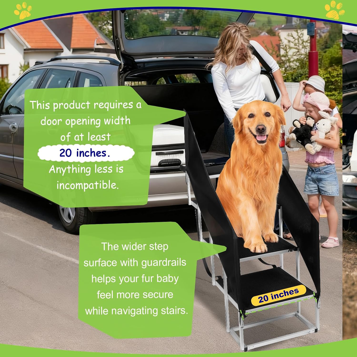 Deergym Dog Stairs for Large Dogs - 5 Step Wide 16in High 34in Foldable Dog Ramp for Car Non-Slip Surface Support up to 230lbs - Suitable for SUV,Truck, Sofas, Bed