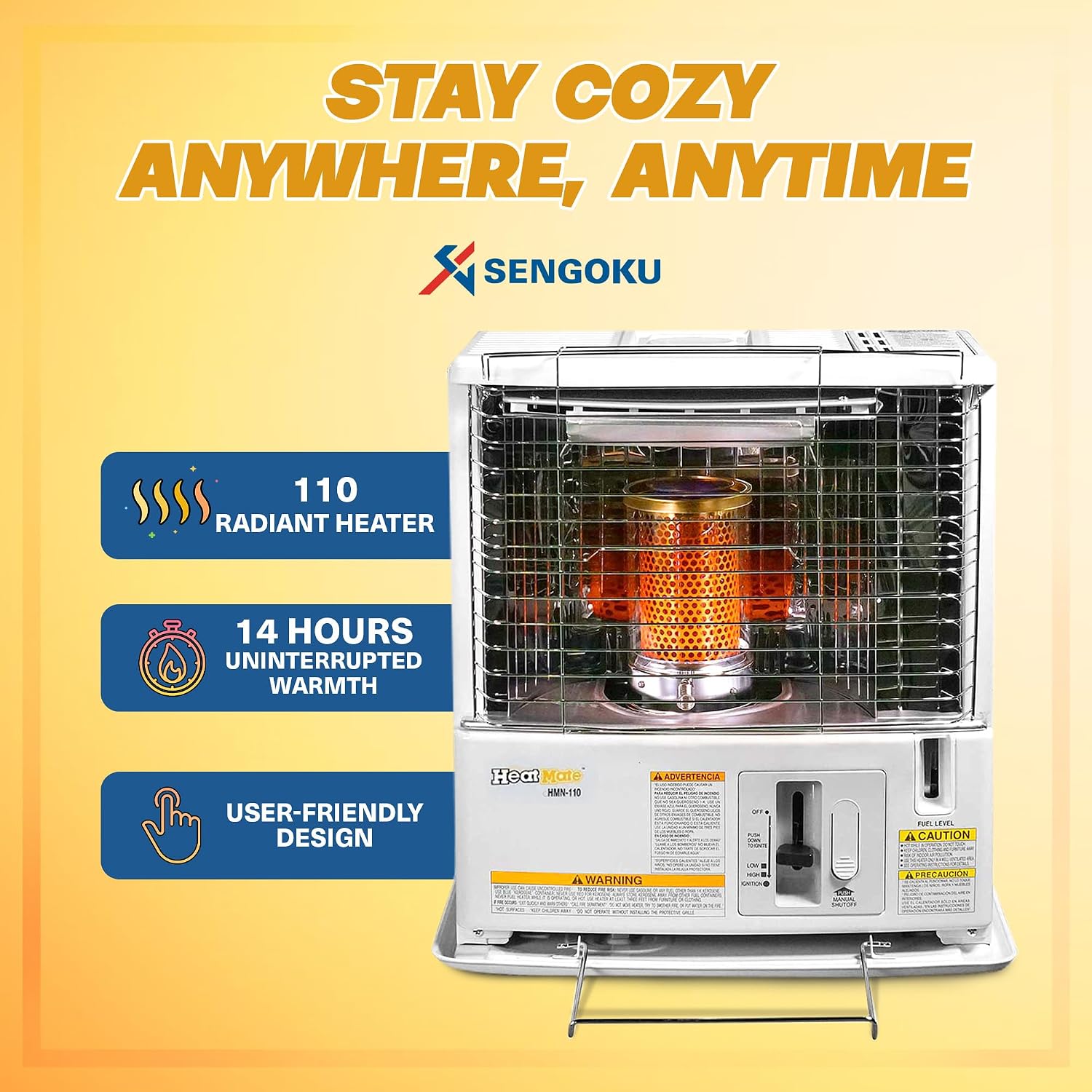 Sengoku HeatMate Indoor & Outdoor Portable Kerosene Oil Heater, 10, 000 BTU, White - Cordless Space Heating Machine for Home, Office, Garage, Basement