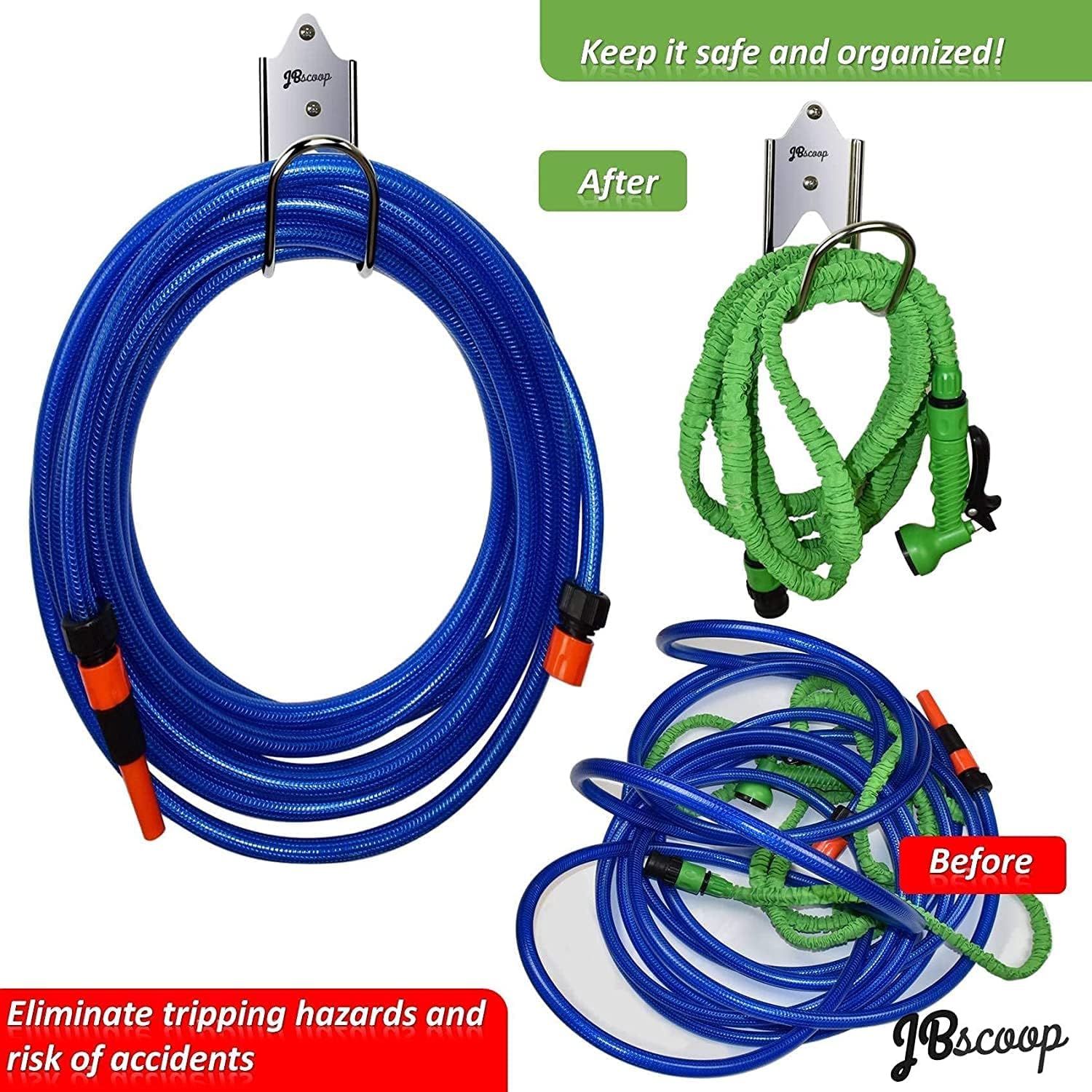 JBscoop Garden Hose Holder, Garden Hose Hanger Wall Mount for Water Hose, Extension Cords, Air Compressor Hose, Heavy Duty & Rust Proof Set of 1