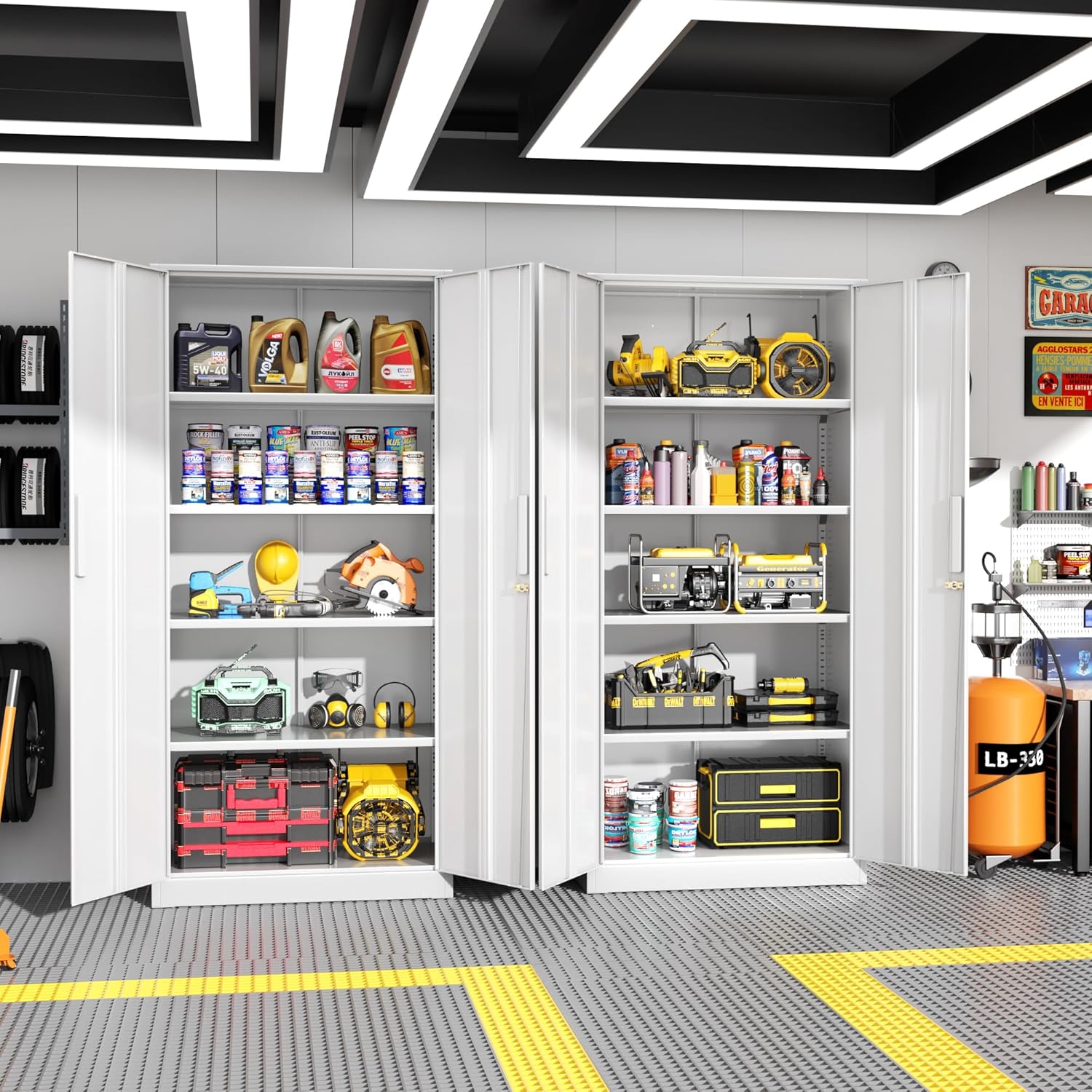 Greenvelly Steel SnapIt Storage Cabinet, 72" Locking Metal Garage Storage Cabinet with 4 Adjustable Shelves, 2 Doors and Lock for File, Office, Garage