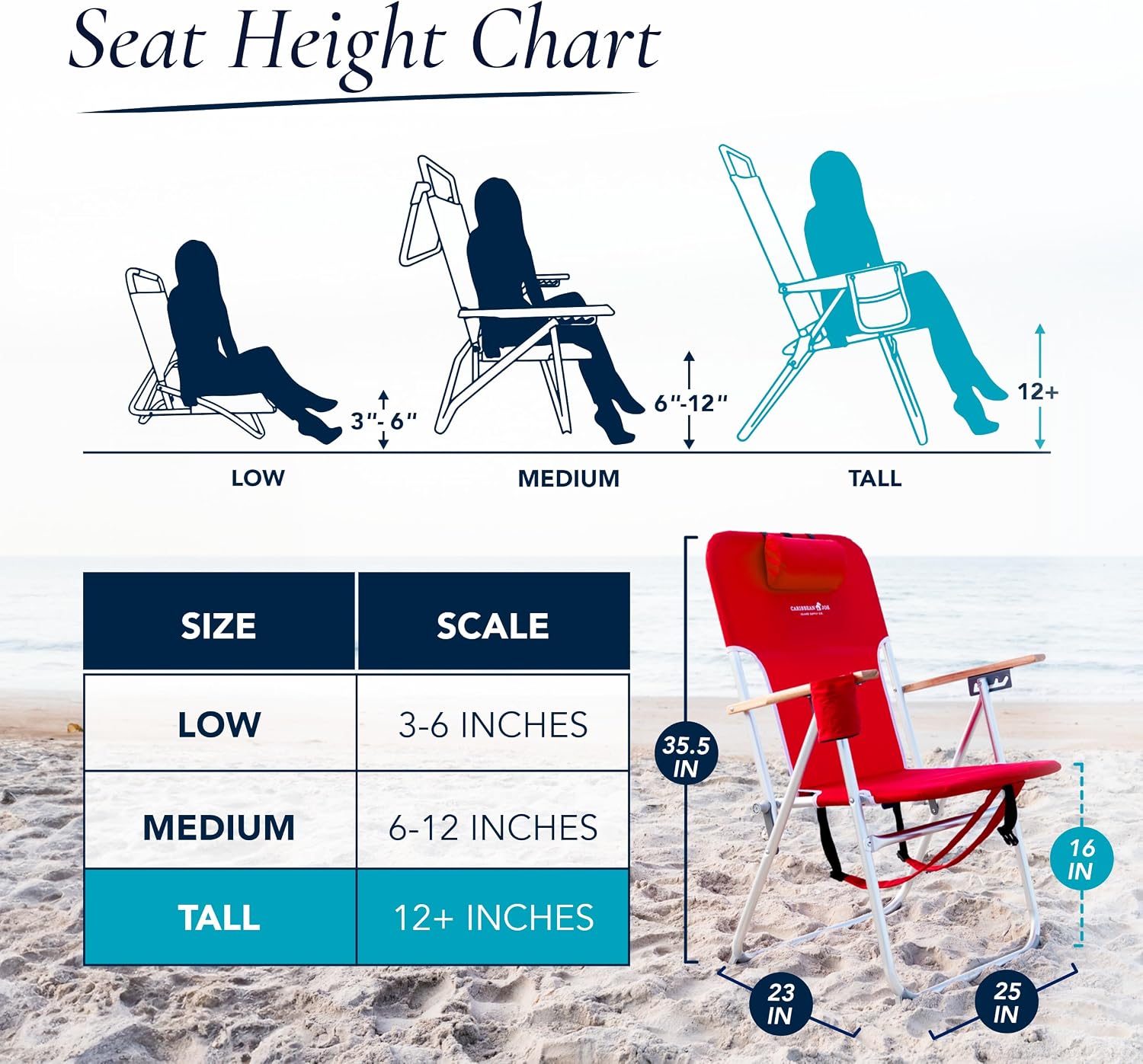 CARIBBEAN JOE Folding Beach Chair, 4 Position Portable Backpack Foldable Camping Chair with Headrest, Cup Holder, and Wooden Armrests