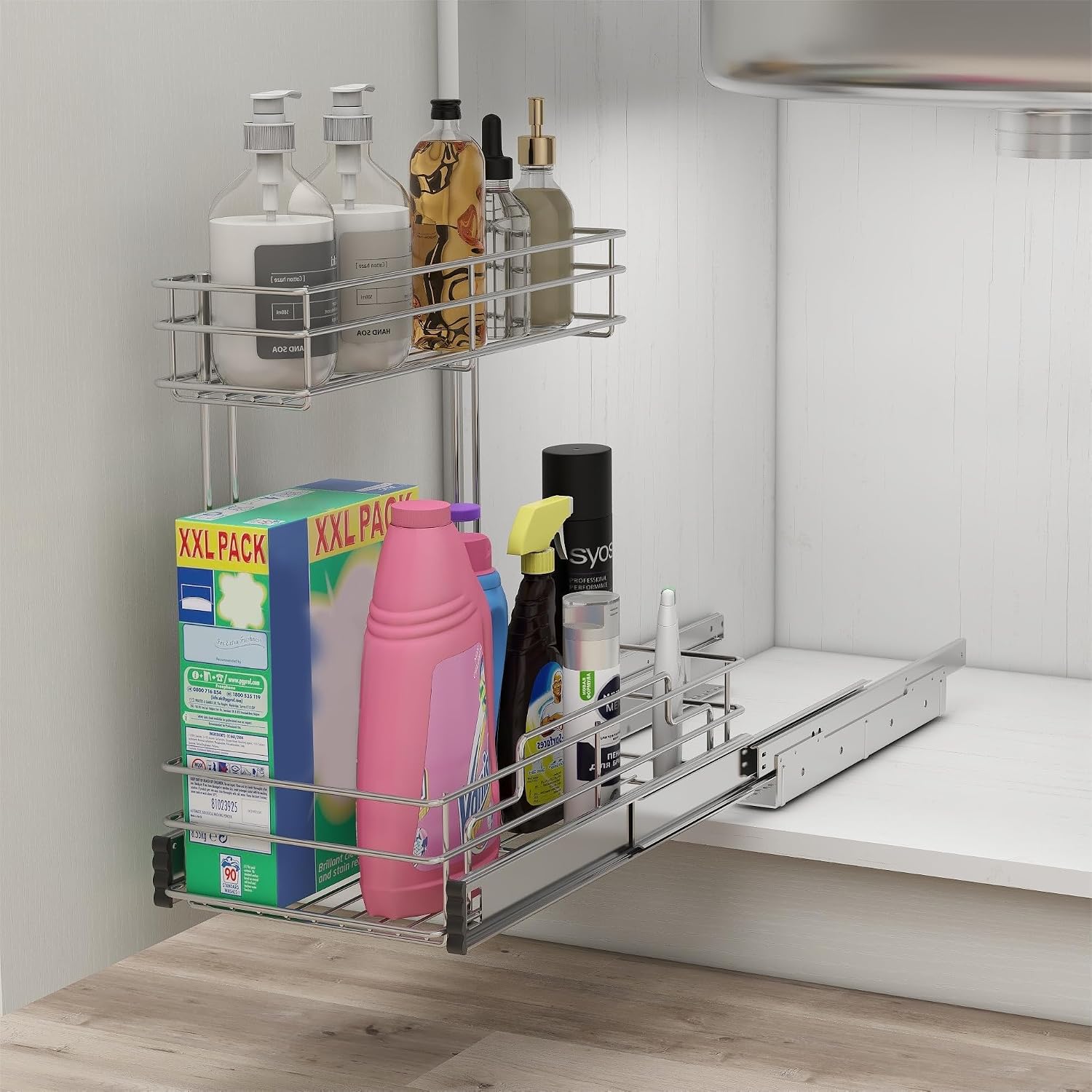 Under Sink Organizer 9" W X19 D, Pull Out Cabinet Organizer 2 Tier