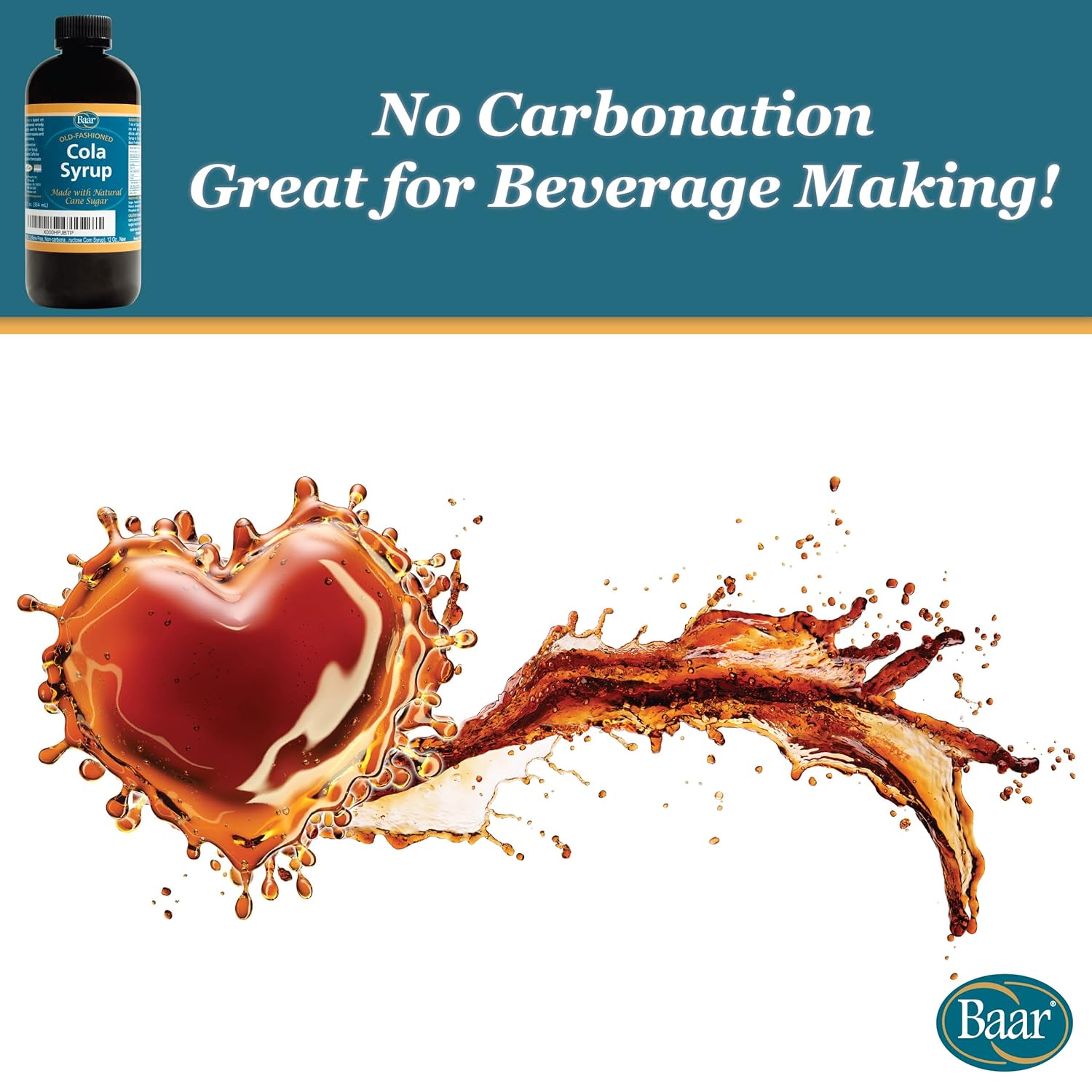 Baar Caffeine-Free Cola Syrup with Pure Cane Sugar, 12 oz | Non-Carbonated Cola Syrup, No High Fructose Corn Syrup, Made with Pure Cane Sugar for Mixing Drinks and Recipes