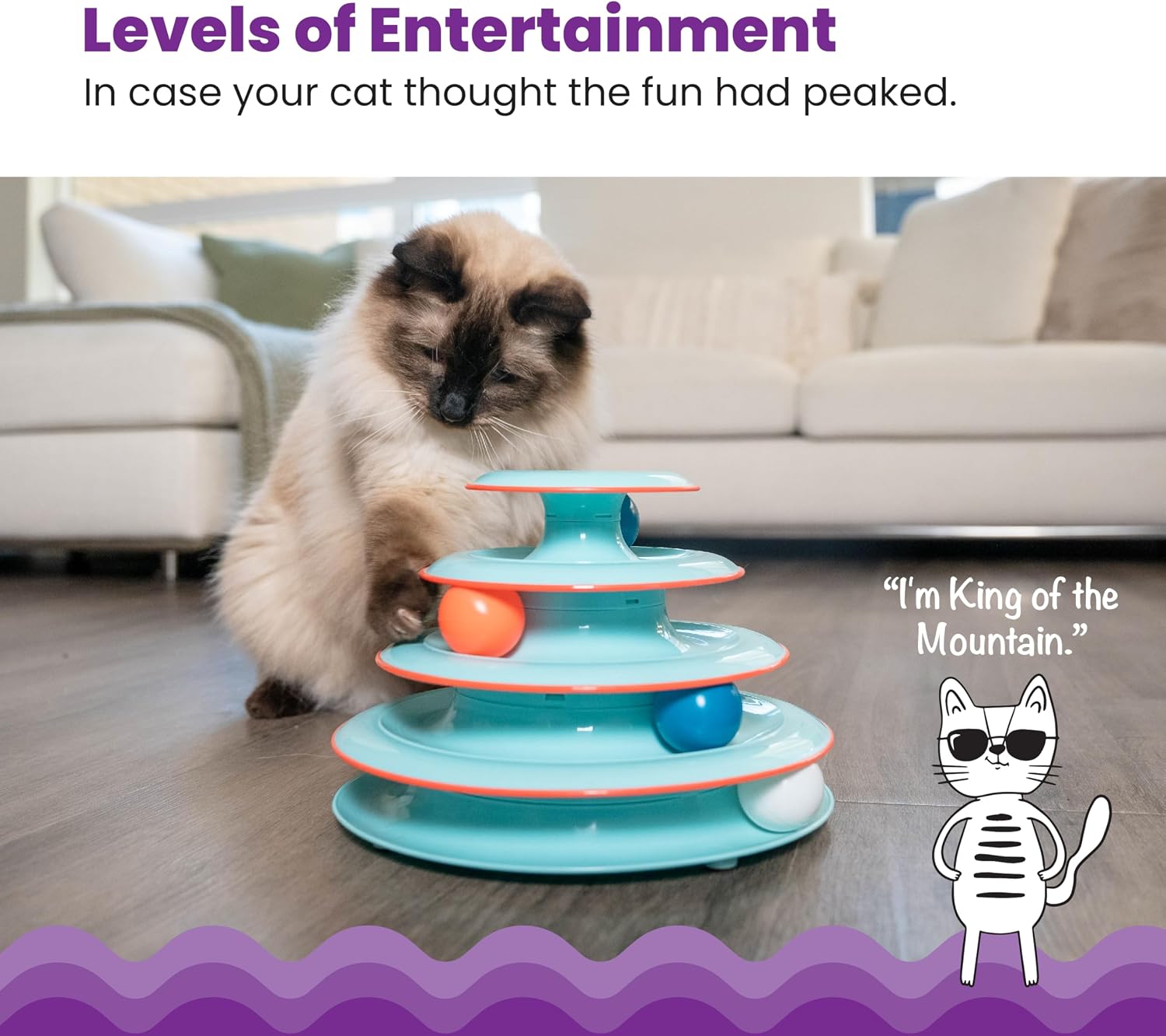 Catstages Tower of Tracks Cat Toy – 3-Level Track Tower with 6 Balls, Interactive Cat Toy for Indoor Enrichment