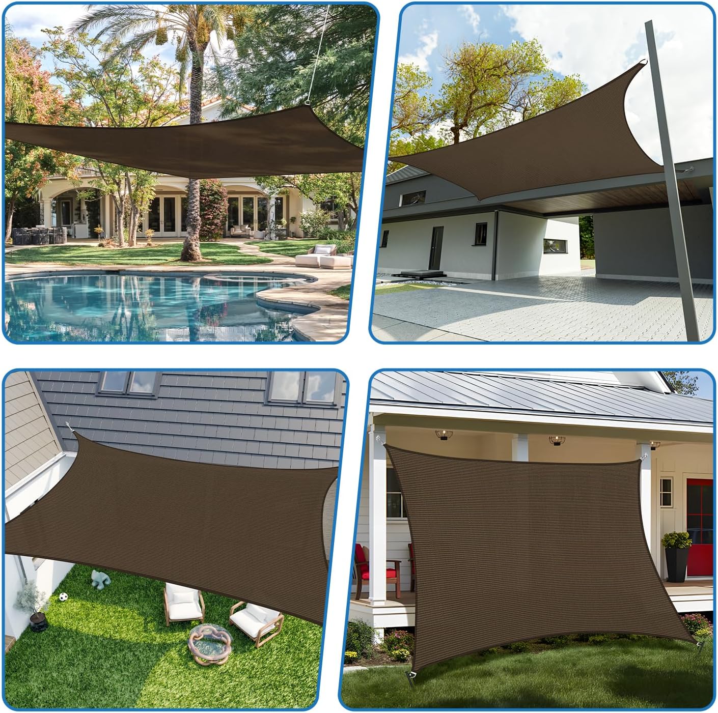 TANG 20' x 20' Sun Shade Sail Rectangle Outdoor Canopy UV Block Sunshades for Patio, Square Shade Cloth for Backyard Porch Deck Garden Pergola Cover