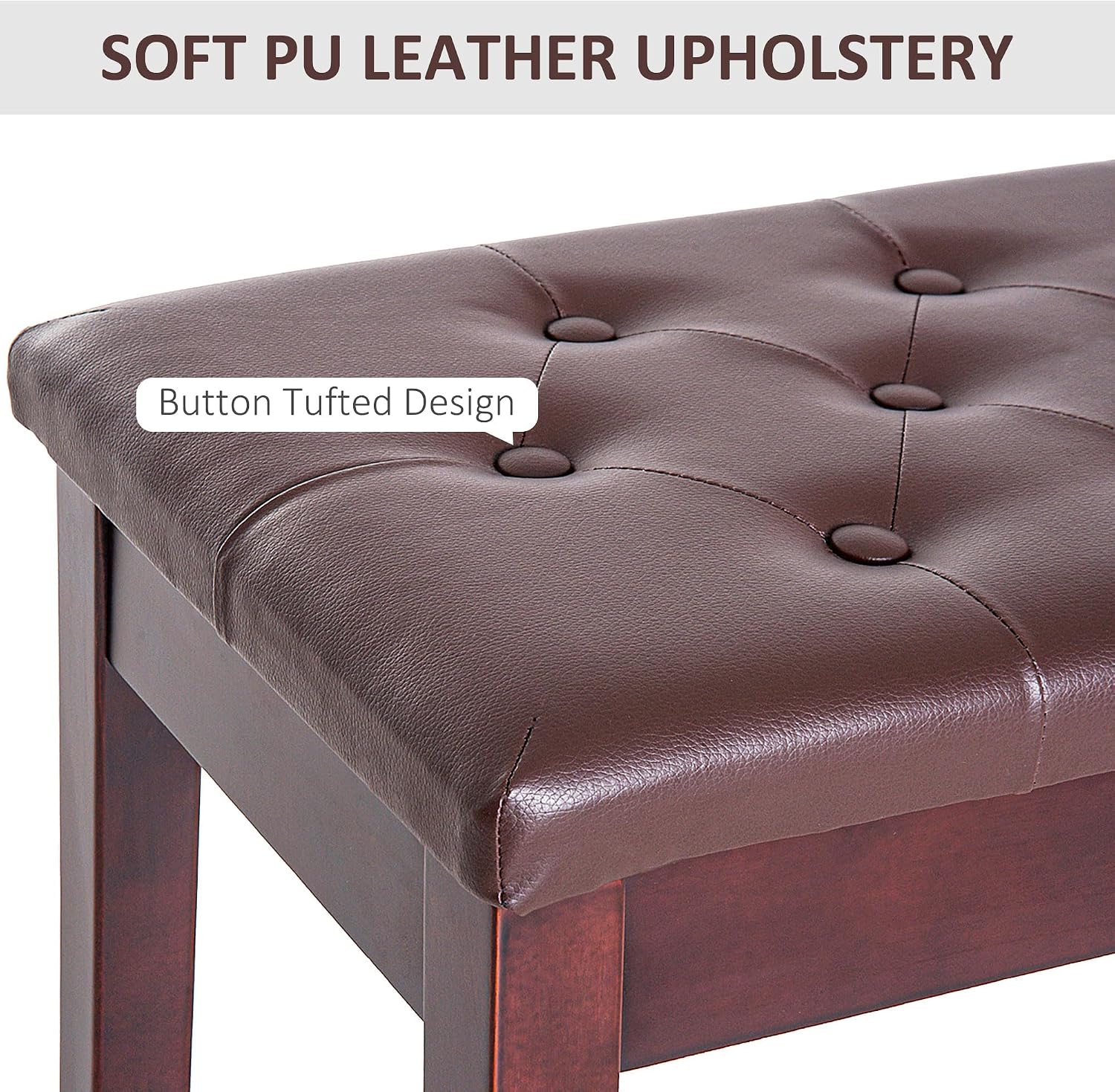 HOMCOM Piano Bench with Faux Leather Padded Cushion, Chestnut Brown | Duet Piano Chair, Wooden Frame, Button Tufted Keyboard Bench