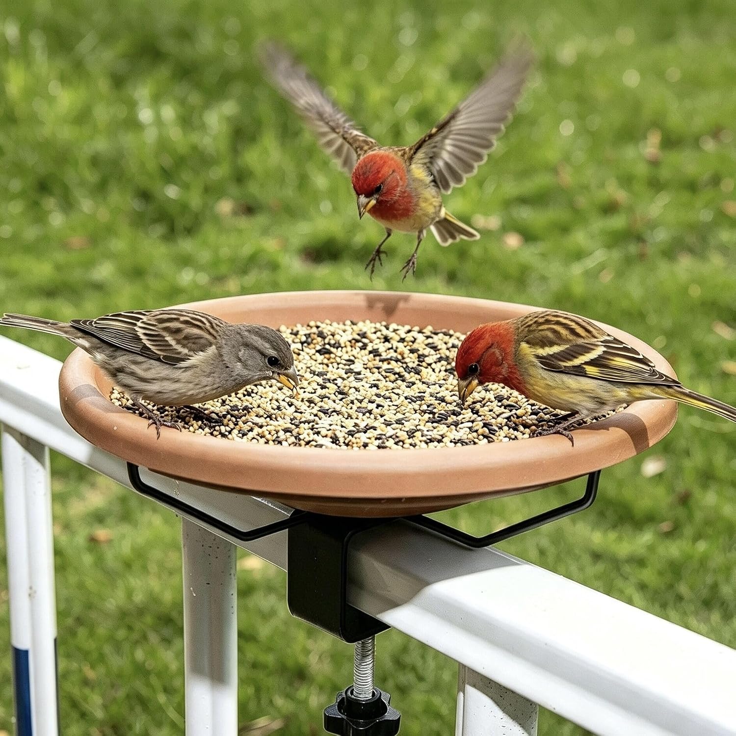 Hanizi Bird Bath Deck Mounted Bowl 12 Inches, Balcony Railing Birdbaths Unheated, Bird Bath Fence Clamp Detachable