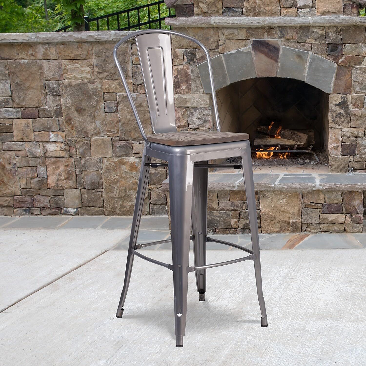 Flash Furniture 30 in Metal Barstool with Back, Blue | Commercial Grade, Removable Back, Indoor/Outdoor Use