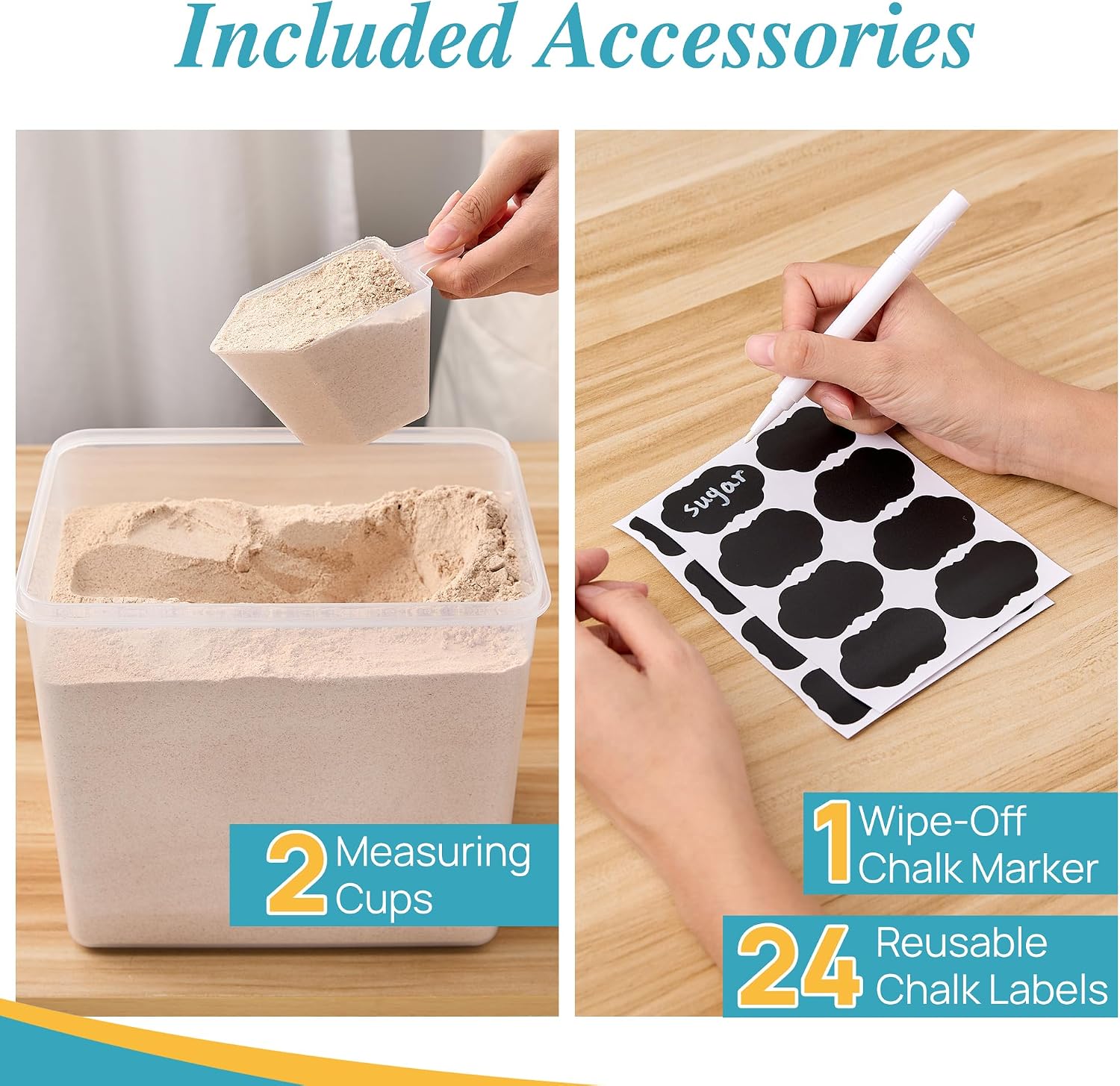Vtopmart 5.2L Flour Sugar Storage Containers, 4 PCS, Black