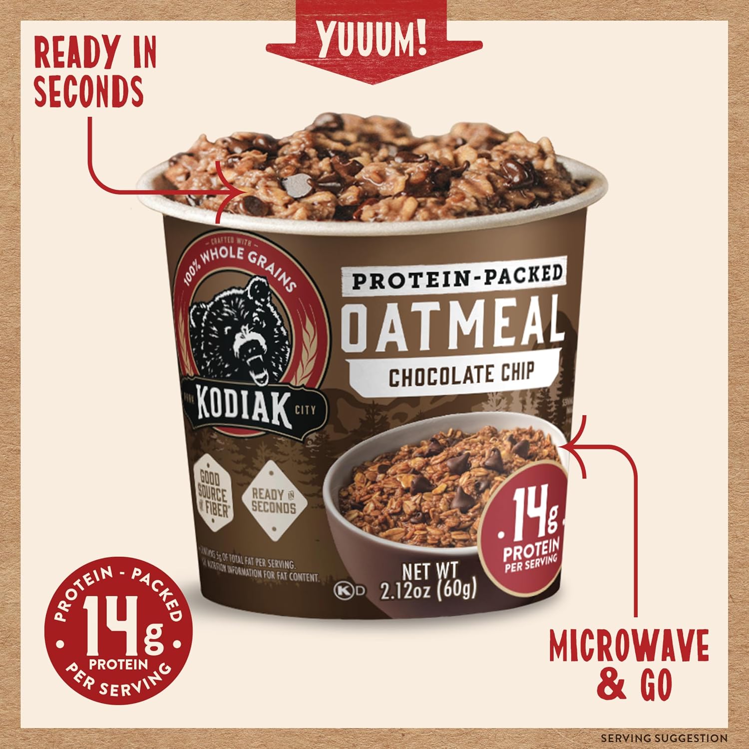 Kodiak Cakes Instant Protein Maple & Brown Sugar Oatmeal in a Cup, 2.12oz (Pack of 12)