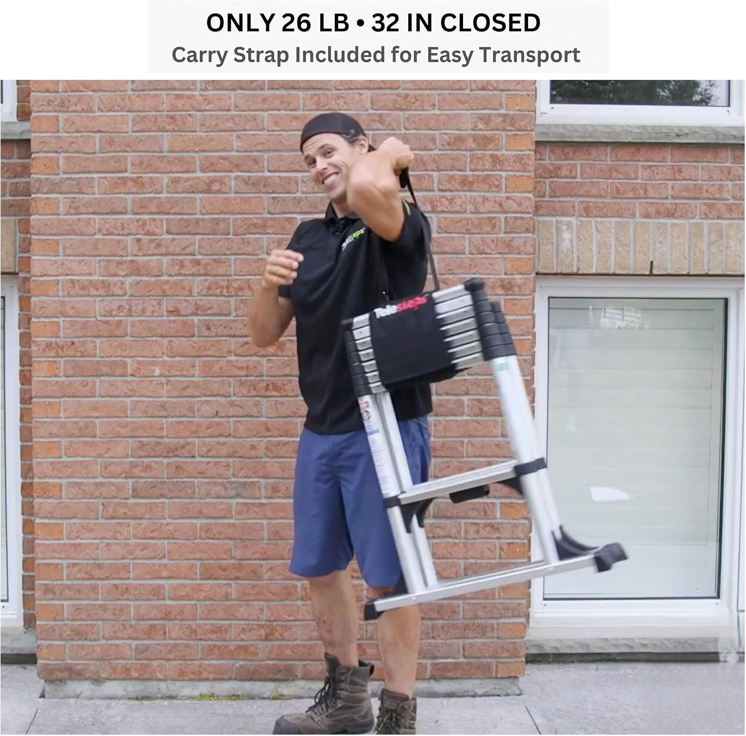 Telesteps 12ES Telescoping A-Frame Ladder – 8 ft Height, 12 ft Reach | Type 1AA 375 lb Rated | Compact Folding Aluminum Ladder with Stair Offset