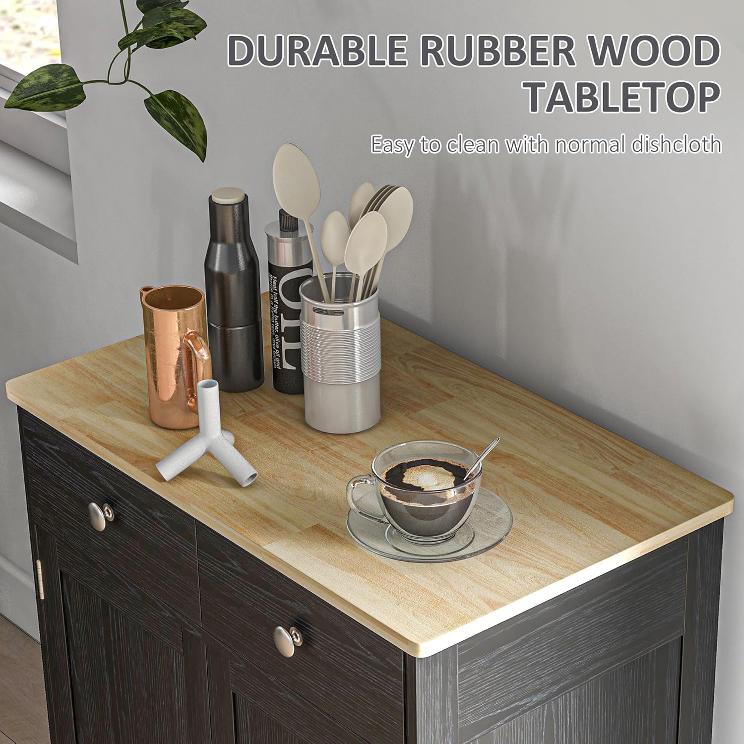 HOMCOM Sideboard Buffet Cabinet Solid Wood Countertop White