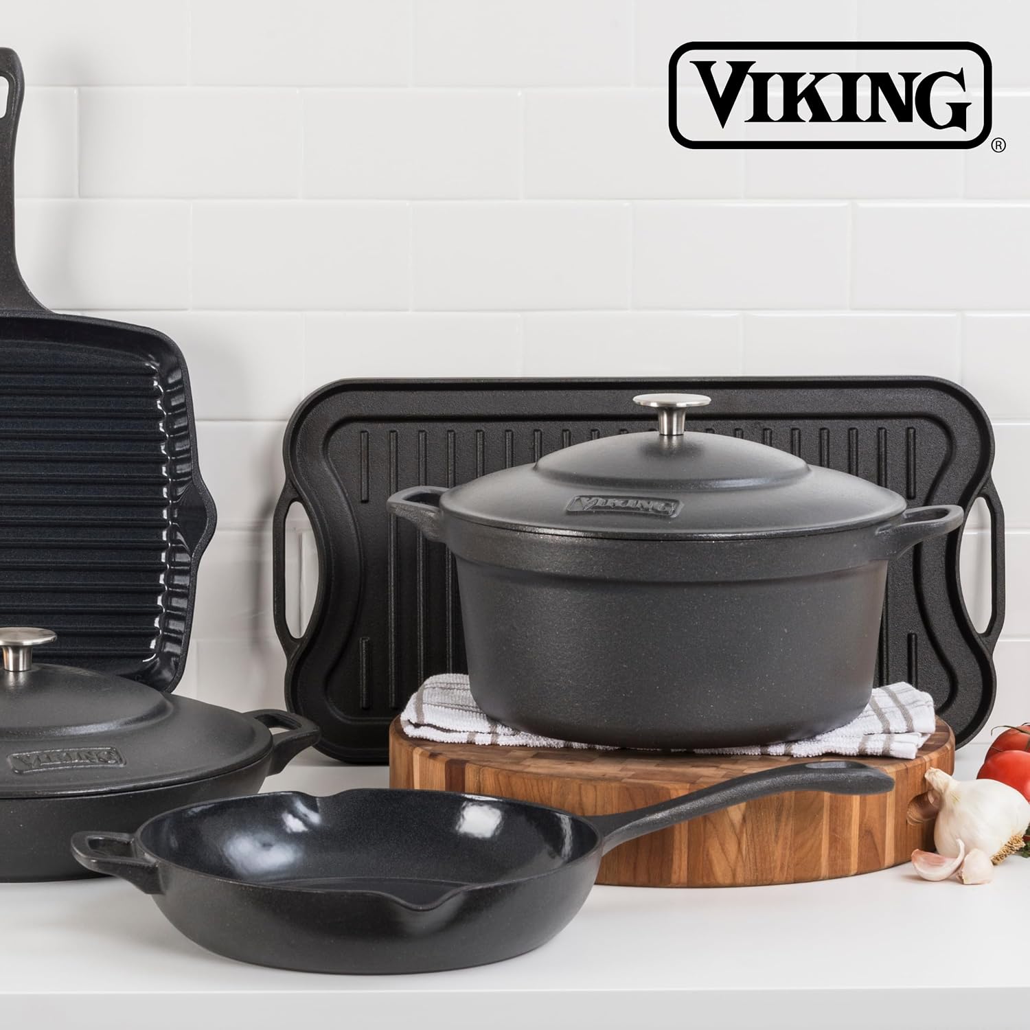 Viking Griddle, 20 Inch Reversible Cast Iron Grill Pan, Pre-Seasoned, Oven Safe, Induction Ready, Black