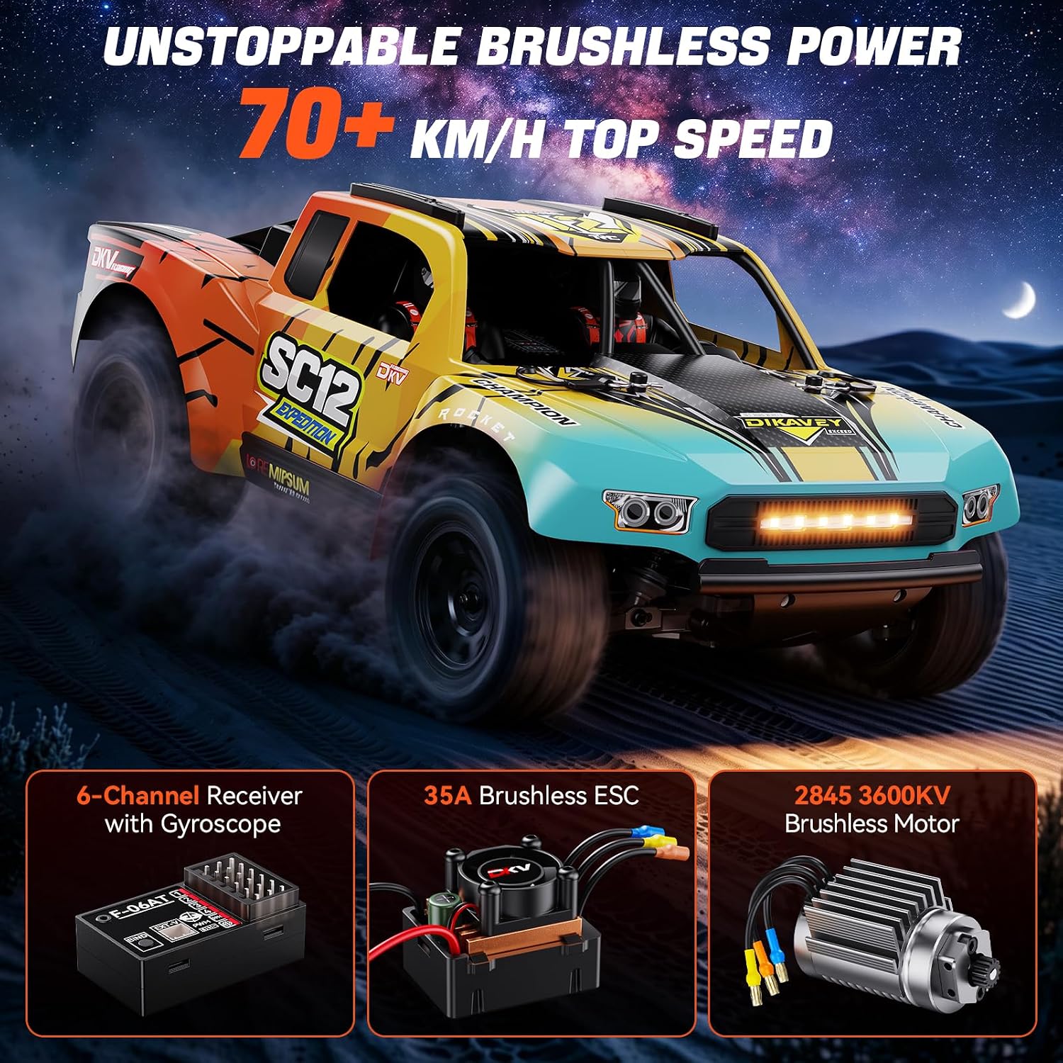 1/12 Brushless Remote Control Car RTR, 42MPH (70+Km/H 4WD Rc Short-Course Truck, Amateur-Level Rc Drift Car, Equipped with 3s 2200 Mah Battery, All-Terrain Tires, Suitable for Adults-RED