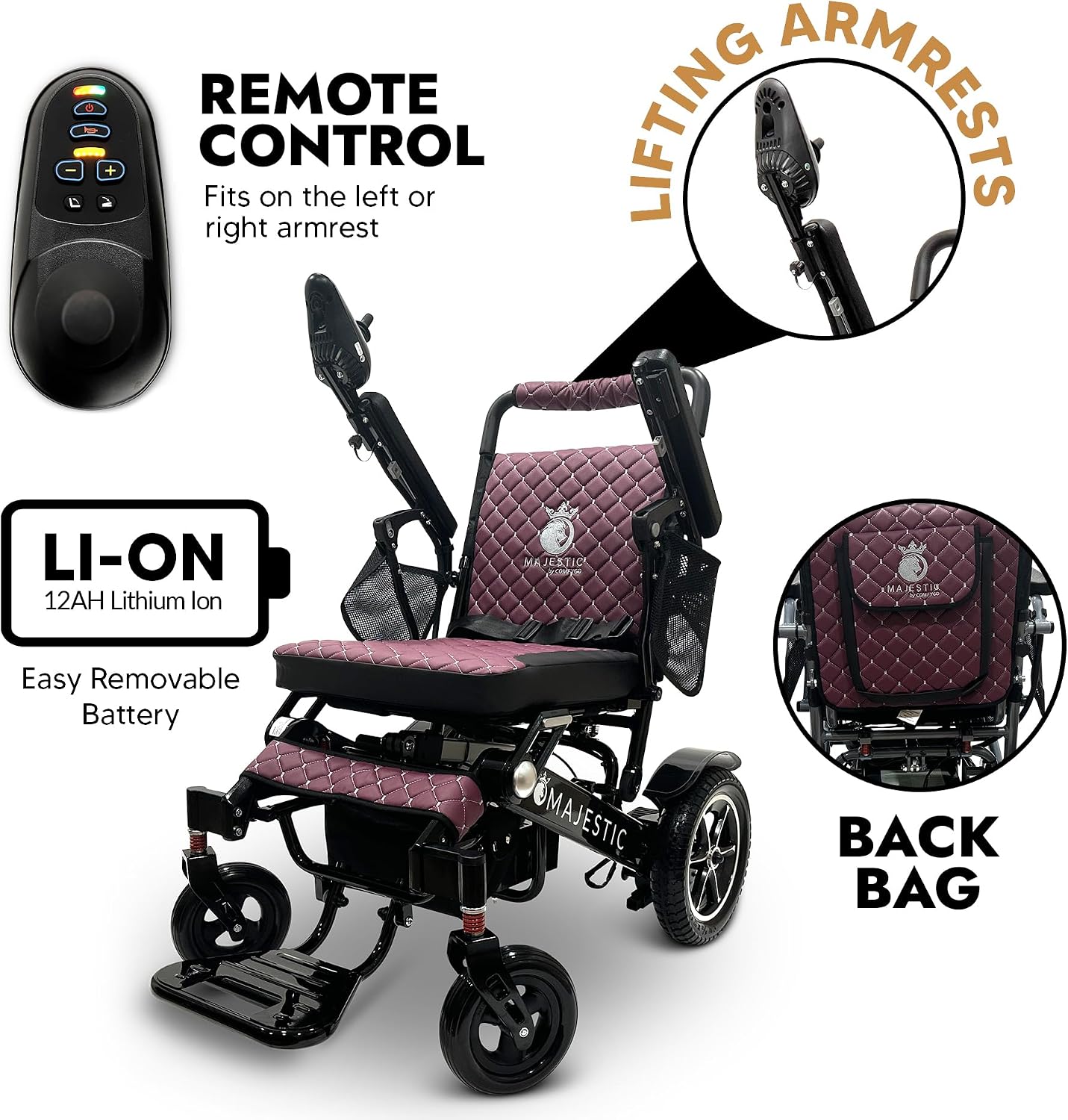 Electric Wheelchairs for Adults, 350 lbs Capacity, Up to 13 Miles Range, Lightweight Wheelchair for Seniors, Remote Controlled Wheel Chair