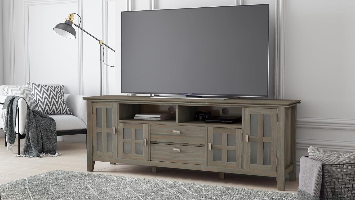 SIMPLIHOME Artisan 53" Wide Solid Wood TV Stand in Russet Brown