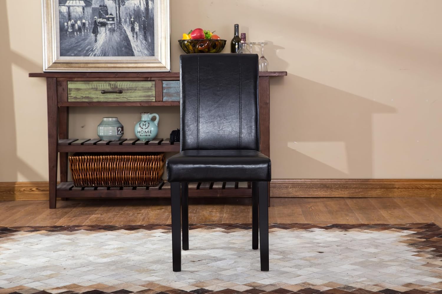 Roundhill Furniture C020BR Urban Style Solid Wood Leatherette Padded Parson Chair, Brown, Set of 2