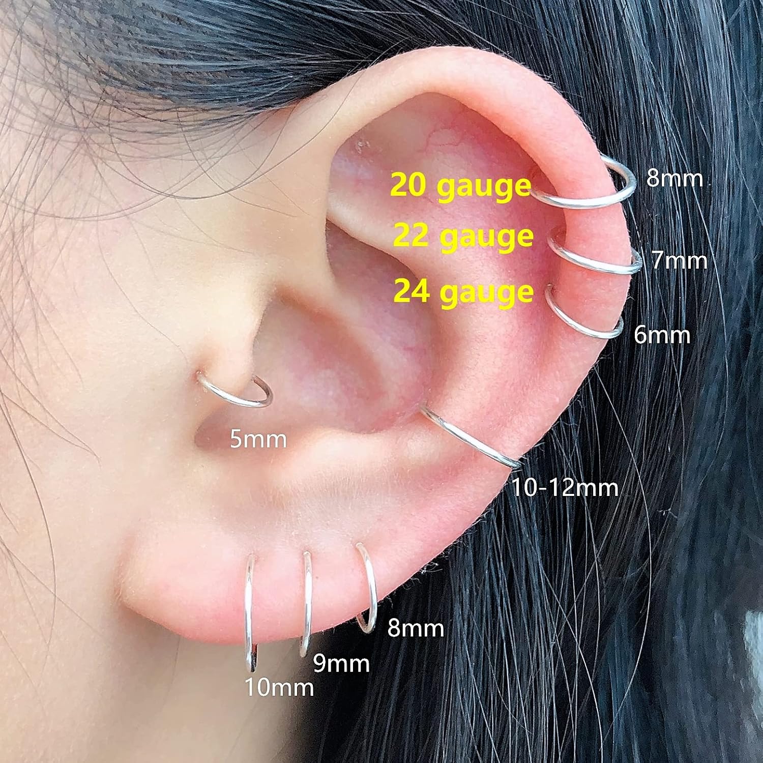 Small Gold or Sterling Silver Huggie Hoop Earrings for Women Cartilage Nose Helix Tragus